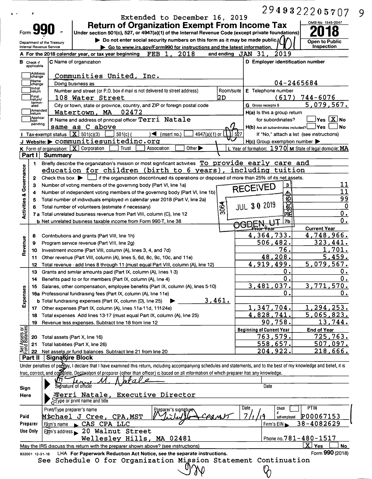 Image of first page of 2018 Form 990 for Communities United