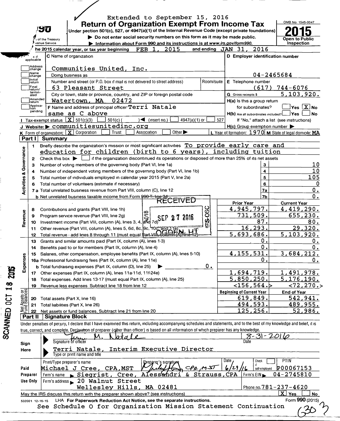 Image of first page of 2015 Form 990 for Communities United