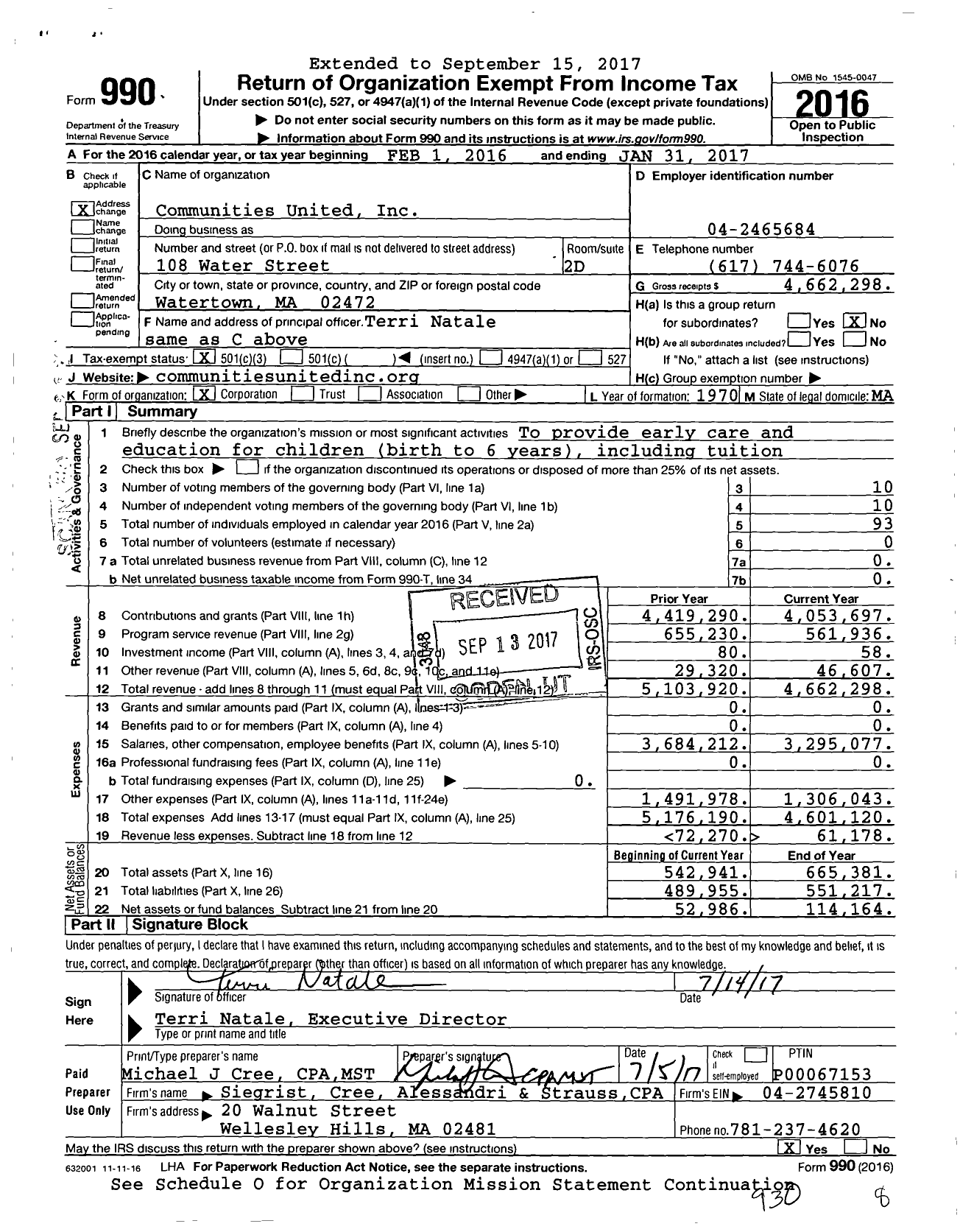 Image of first page of 2016 Form 990 for Communities United