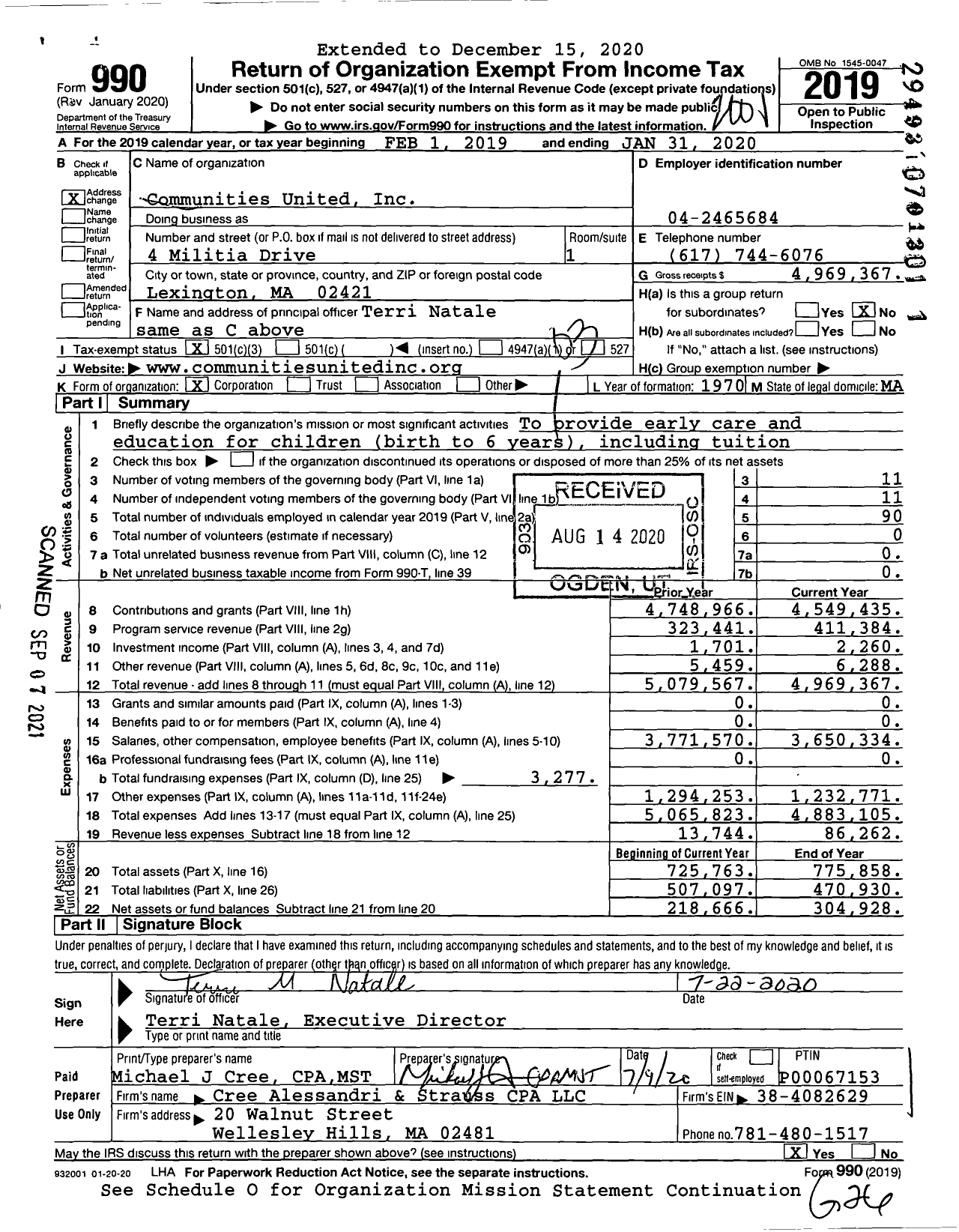 Image of first page of 2019 Form 990 for Communities United