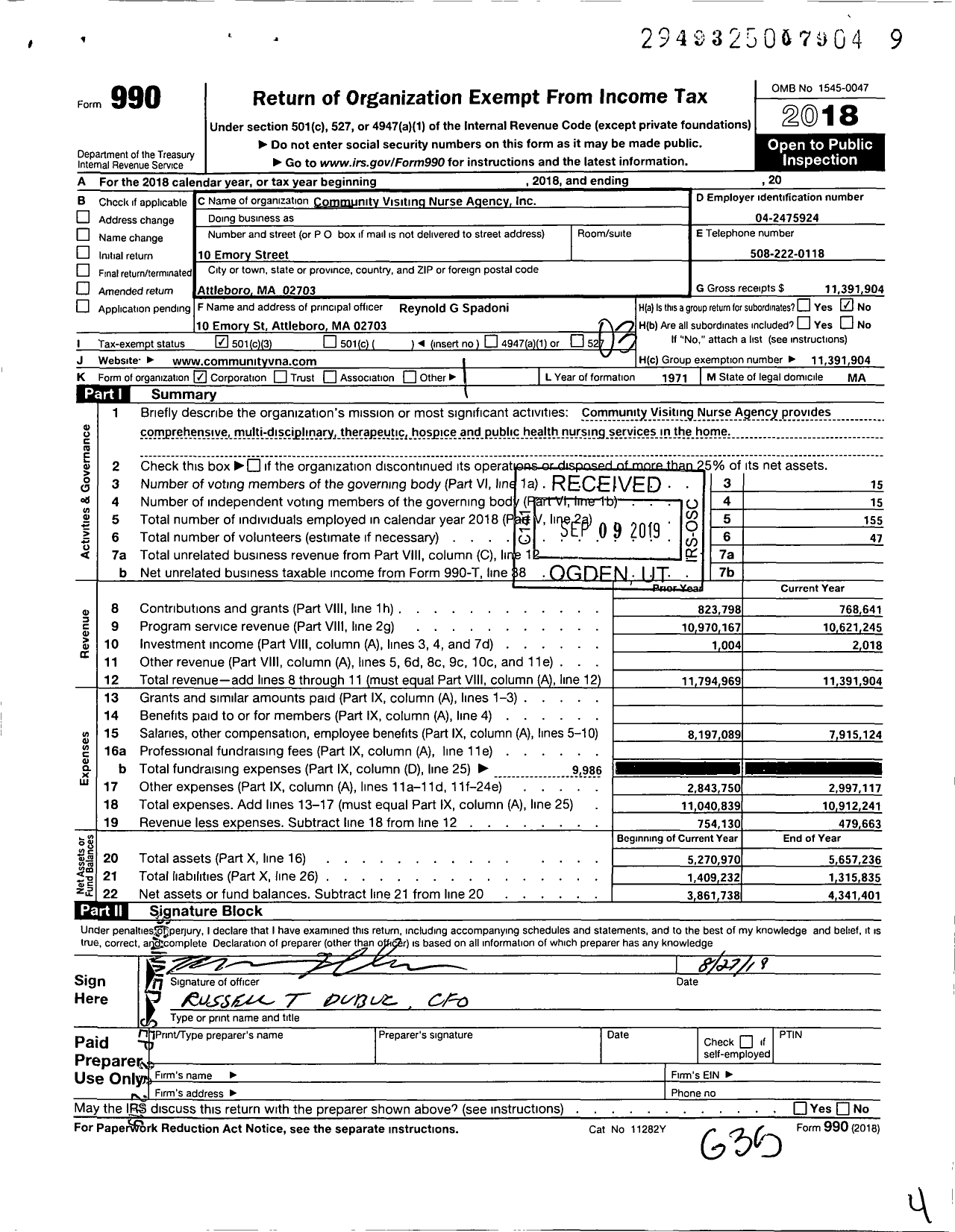 Image of first page of 2018 Form 990 for Hopehealth Community Vna