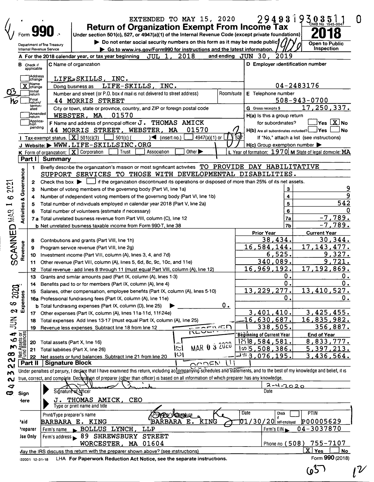 Image of first page of 2018 Form 990 for Life-Skills