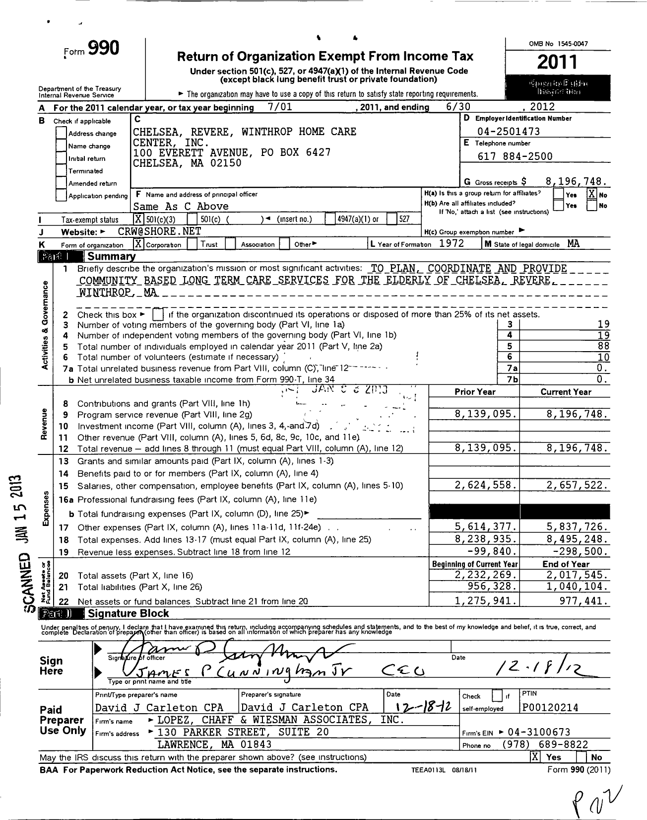 Image of first page of 2011 Form 990 for Chelsea Revere Winthrop Home Care Center