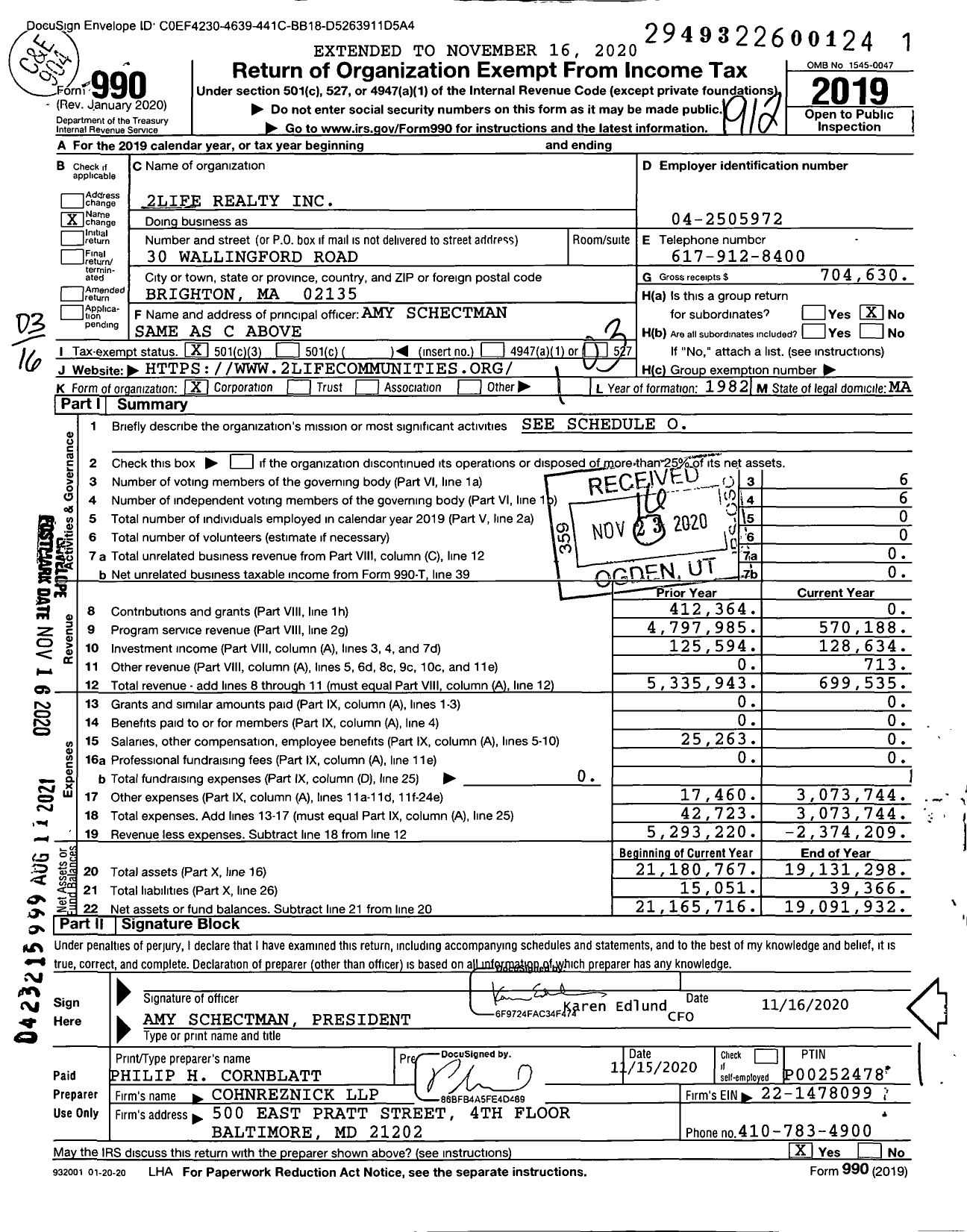 Image of first page of 2019 Form 990 for 2life Realty (JCHE)
