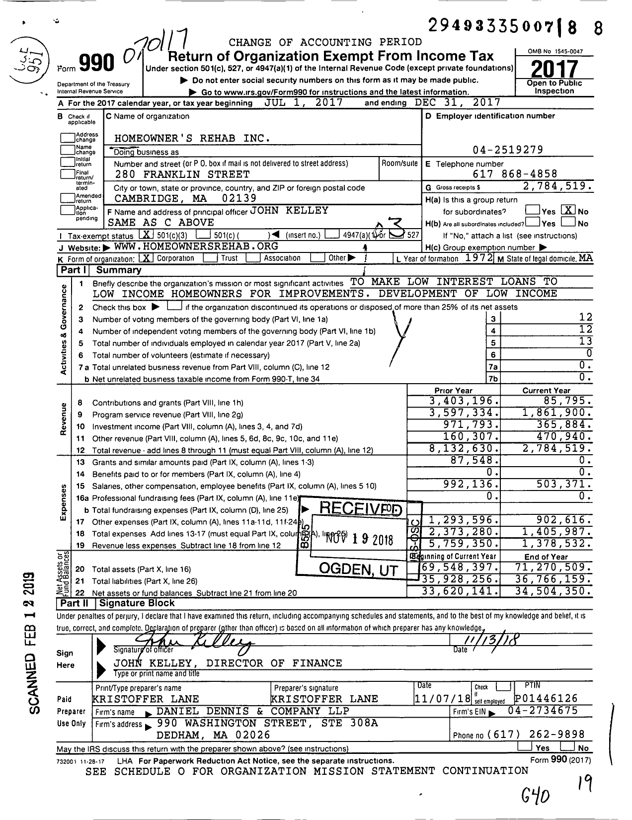 Image of first page of 2017 Form 990 for Homeowner's Rehab (HRI)