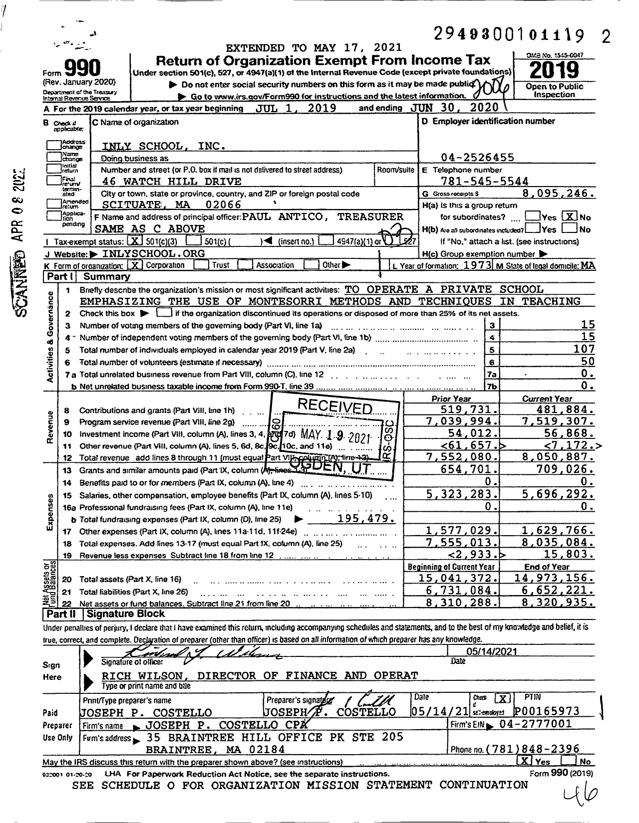 Image of first page of 2019 Form 990 for Inly School