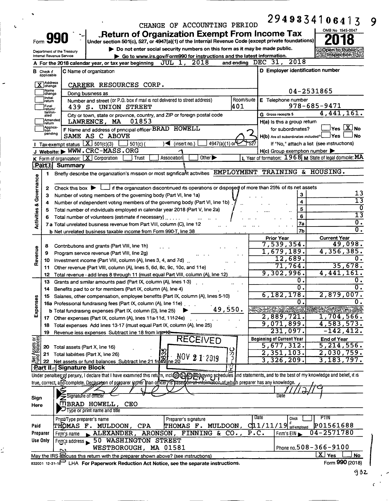 Image of first page of 2018 Form 990 for Career Resources Corp