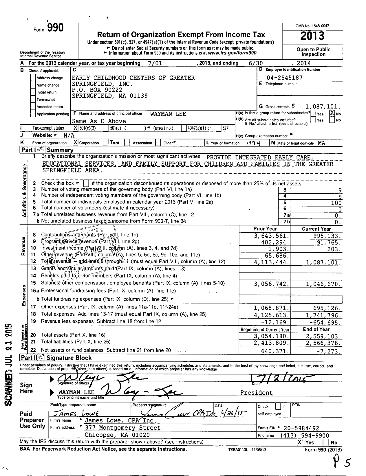 Image of first page of 2013 Form 990 for Early Childhood Centers of Greater Springfield