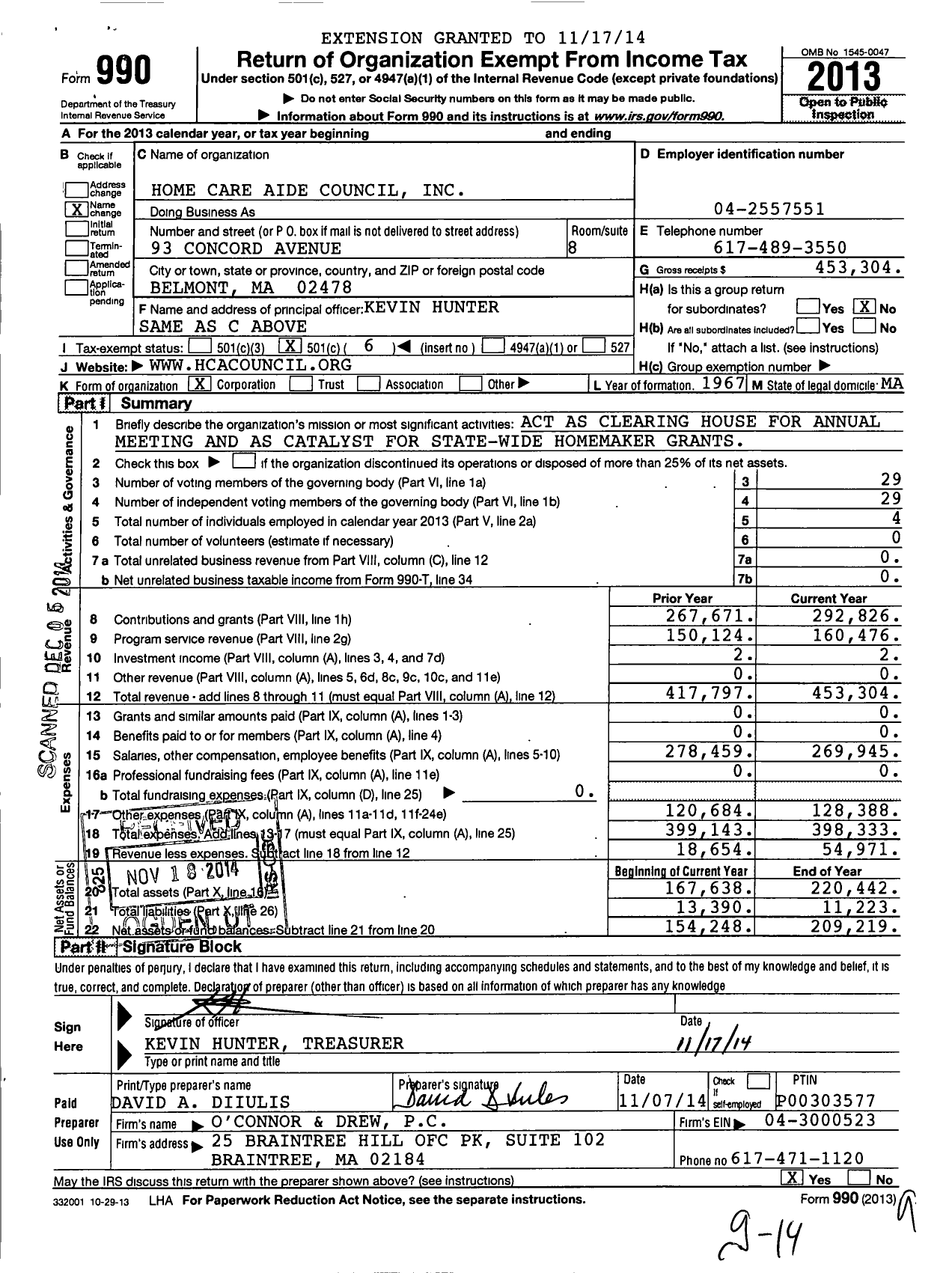 Image of first page of 2013 Form 990O for Home Care Aide Council