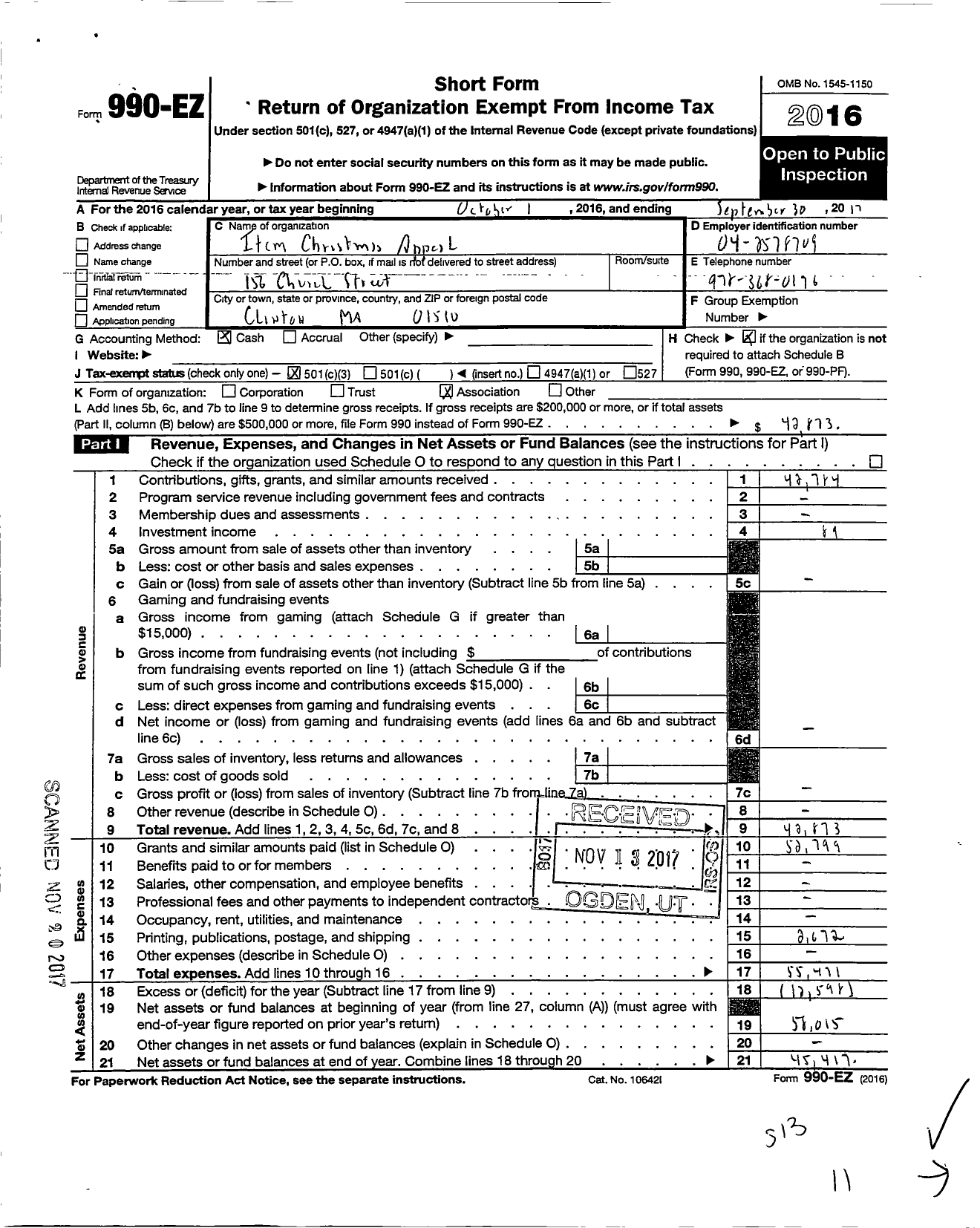 Image of first page of 2016 Form 990EZ for Item Christmas Appeal