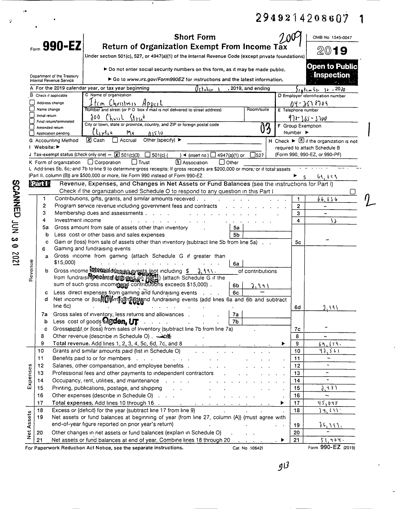 Image of first page of 2019 Form 990EZ for Item Christmas Appeal