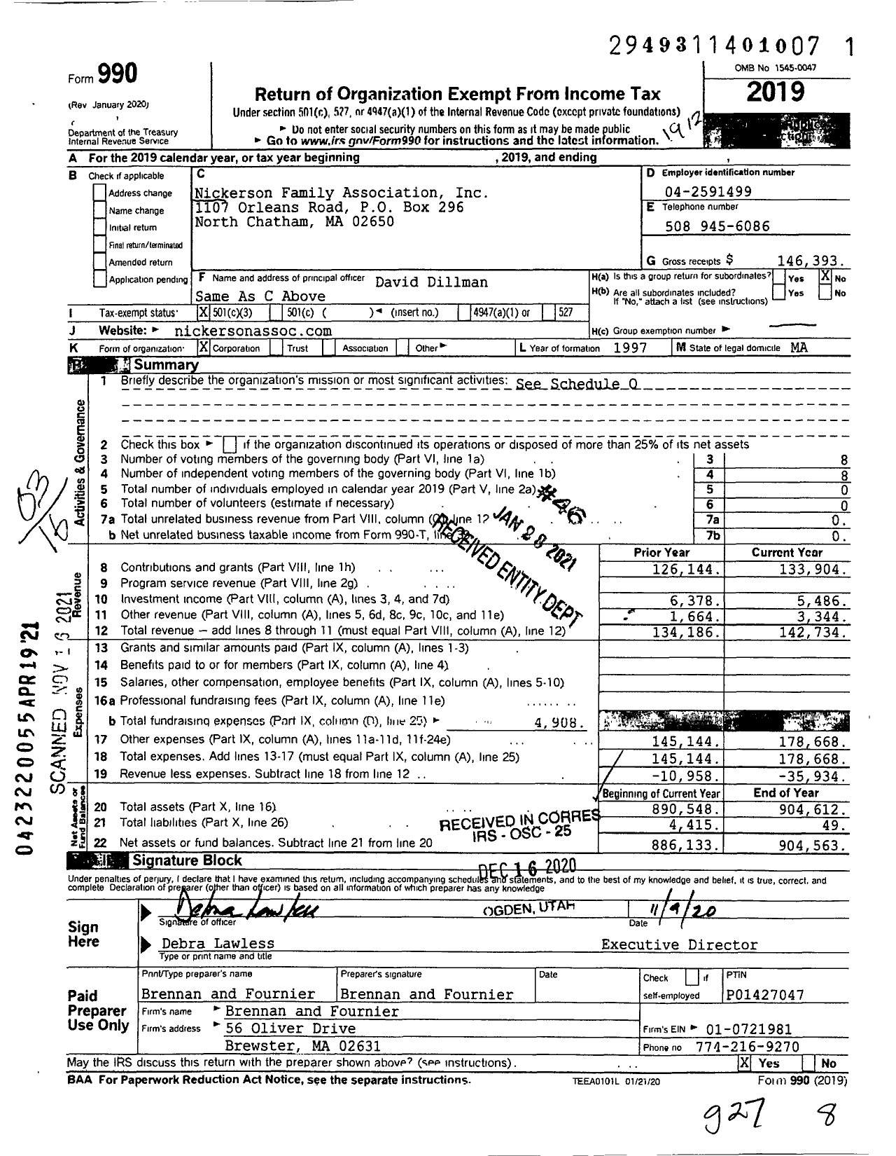 Image of first page of 2019 Form 990 for Nickerson Family Association