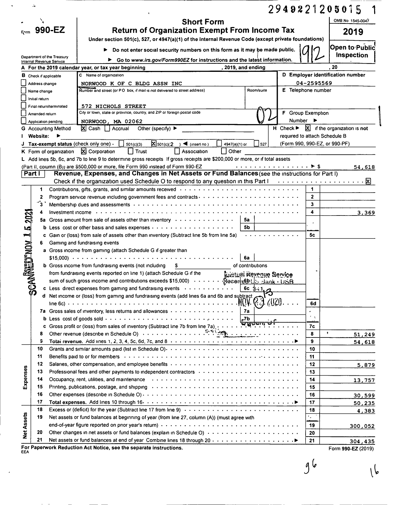 Image of first page of 2019 Form 990EO for Knights of Columbus - 0252 Council