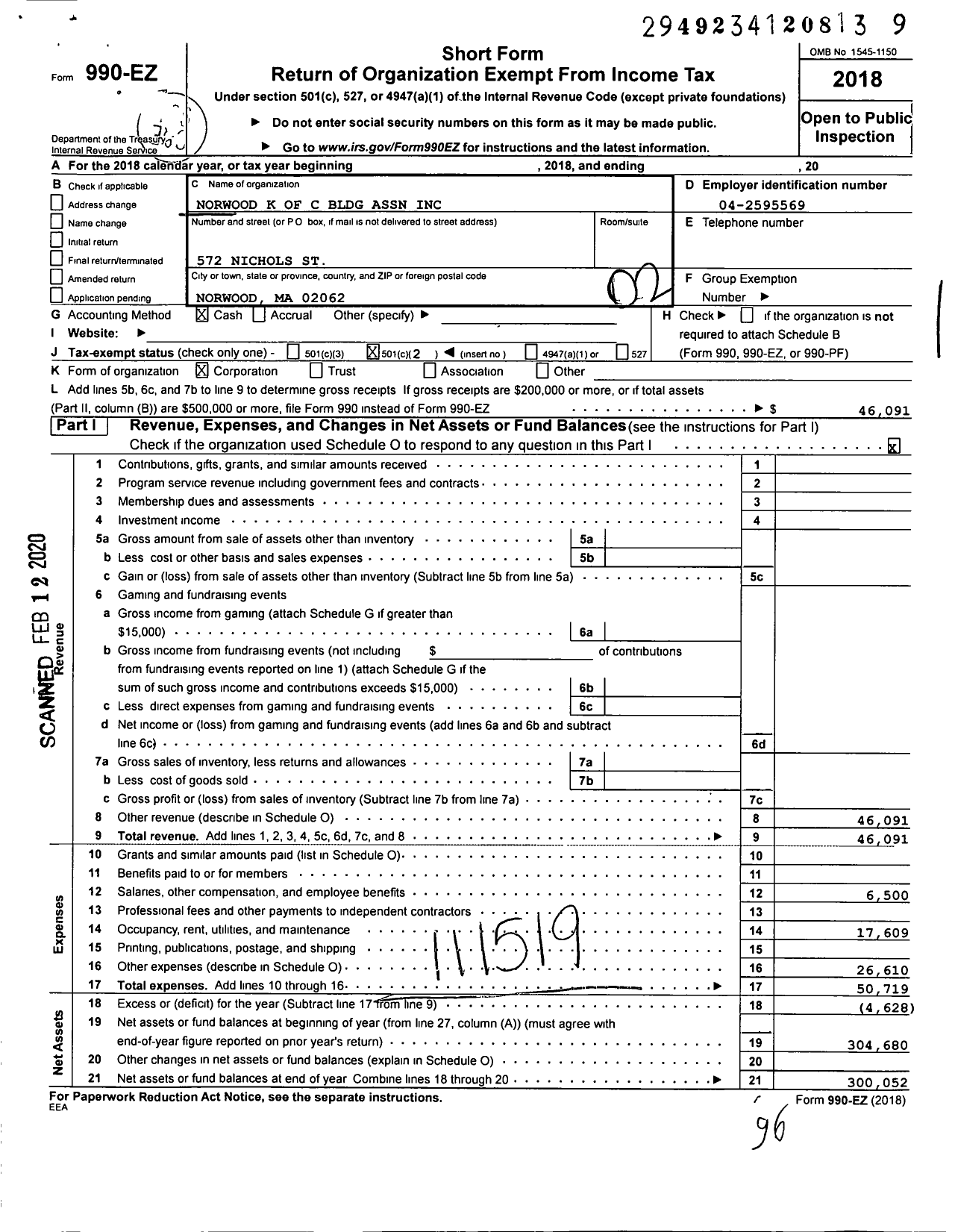 Image of first page of 2018 Form 990EO for Knights of Columbus - 0252 Council