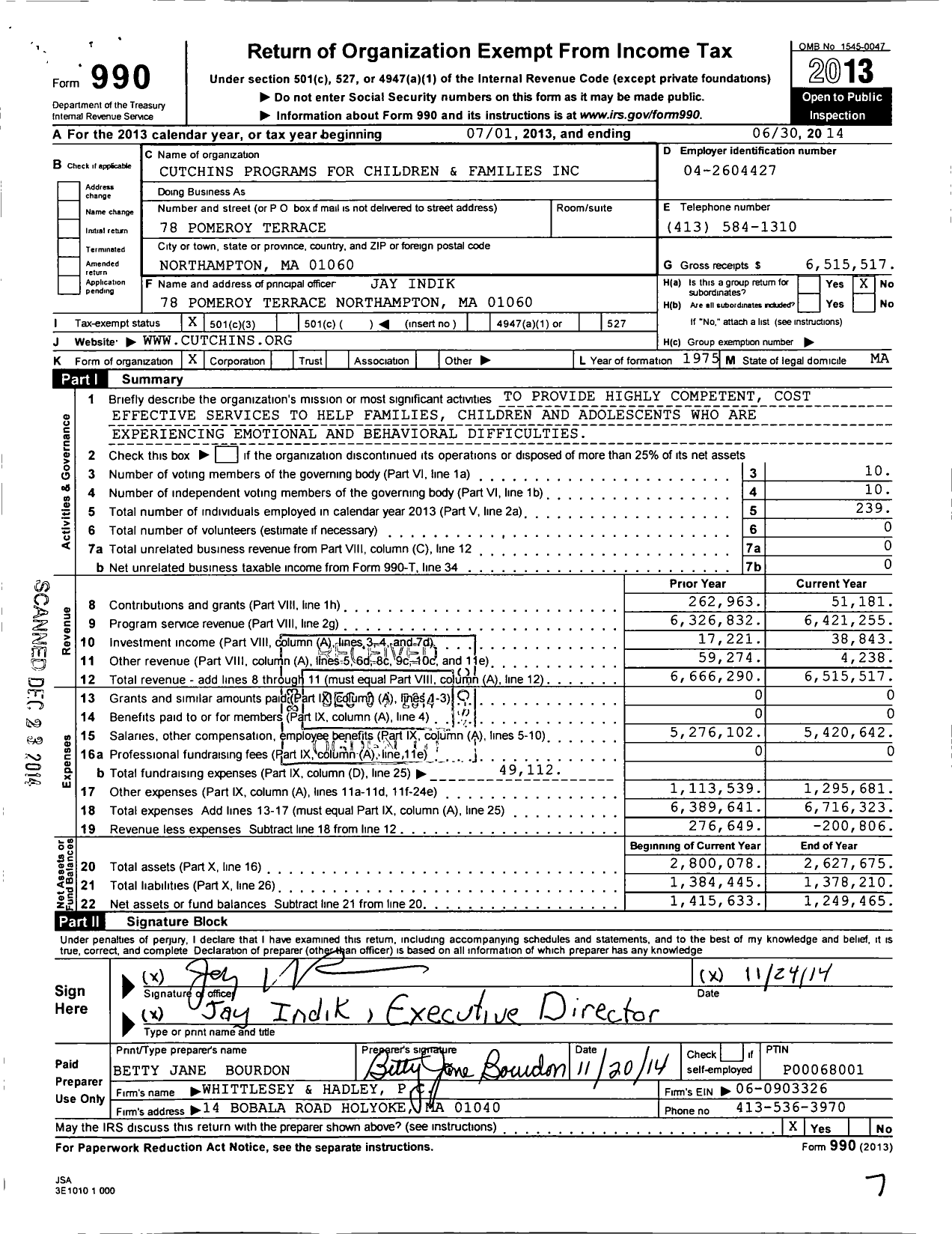 Image of first page of 2013 Form 990 for Cutchins Programs for Children and Families