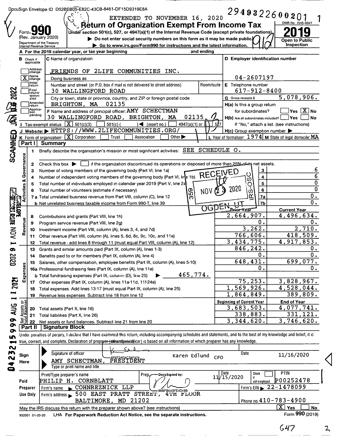 Image of first page of 2019 Form 990 for Friends of 2life Communities