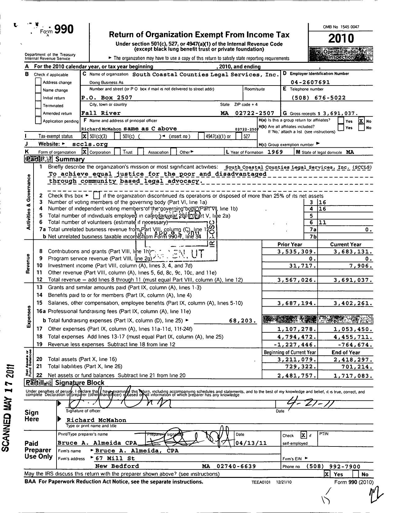 Image of first page of 2010 Form 990 for South Coastal Counties Legal Services