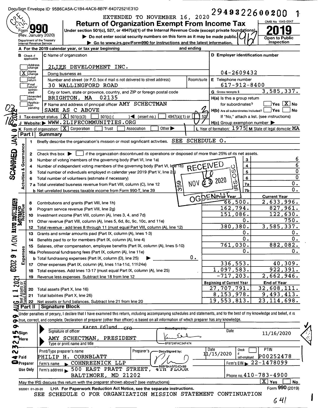 Image of first page of 2019 Form 990 for 2life Development