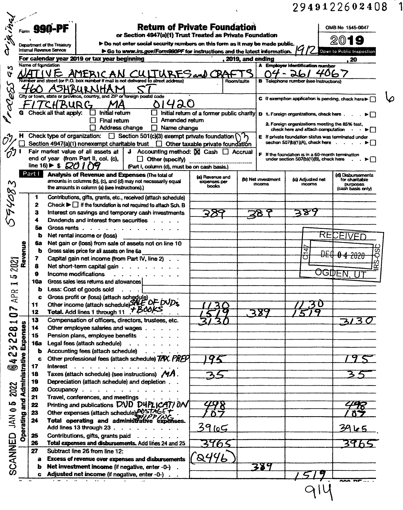 Image of first page of 2019 Form 990PF for Trust for Native American Cultures and Crafts