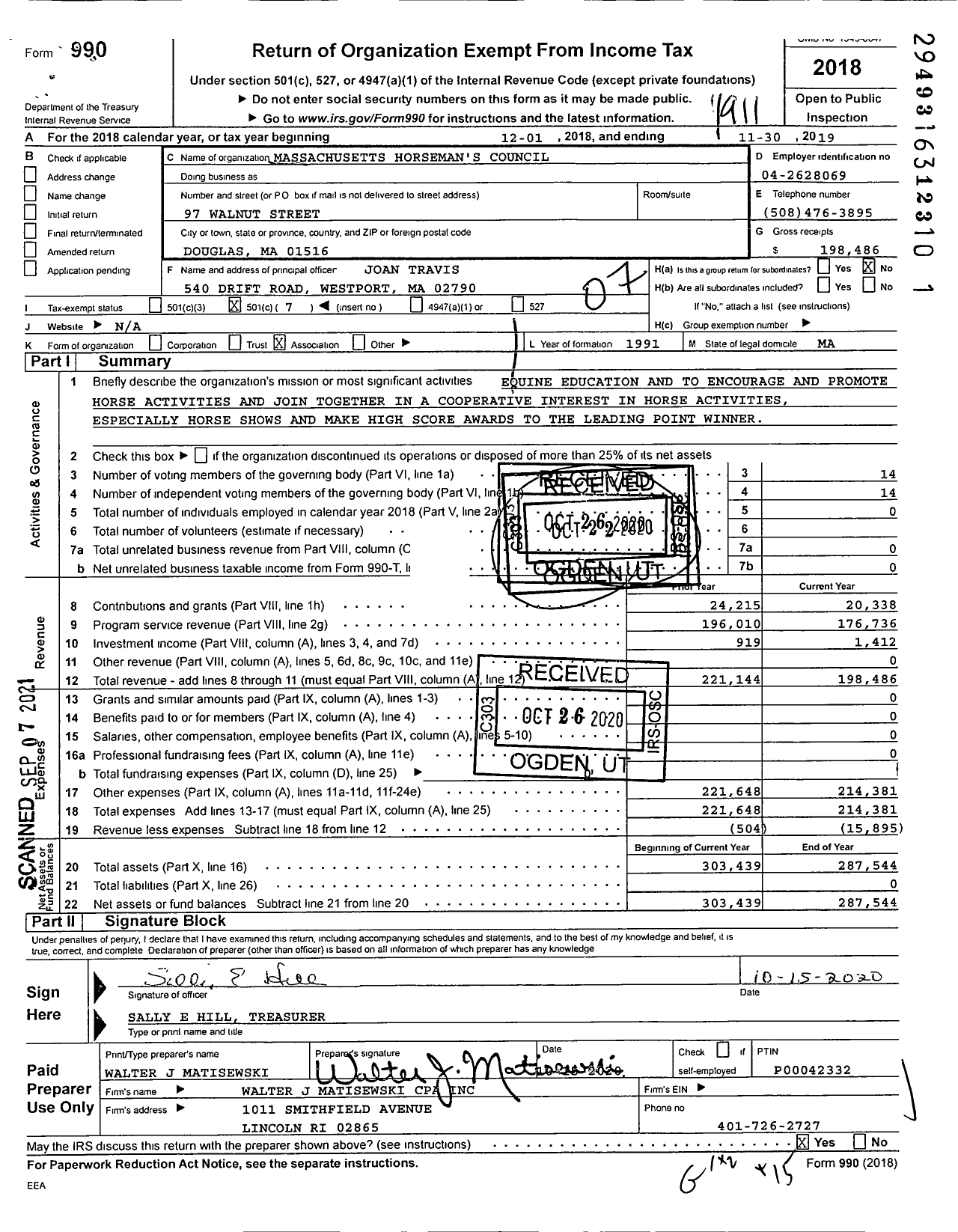 Image of first page of 2018 Form 990O for Massachusetts Horsemans Council