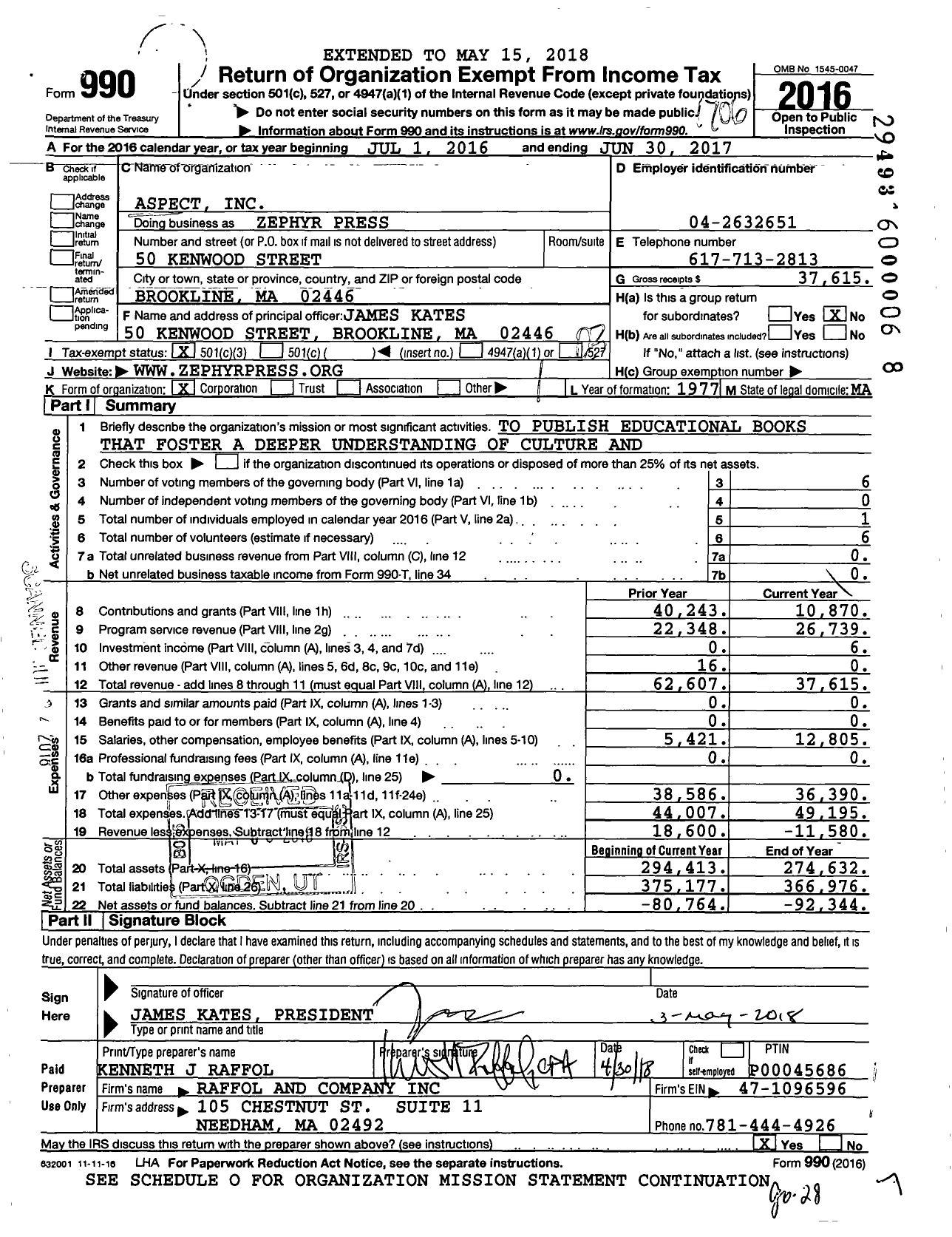 Image of first page of 2016 Form 990 for Zephyr Press