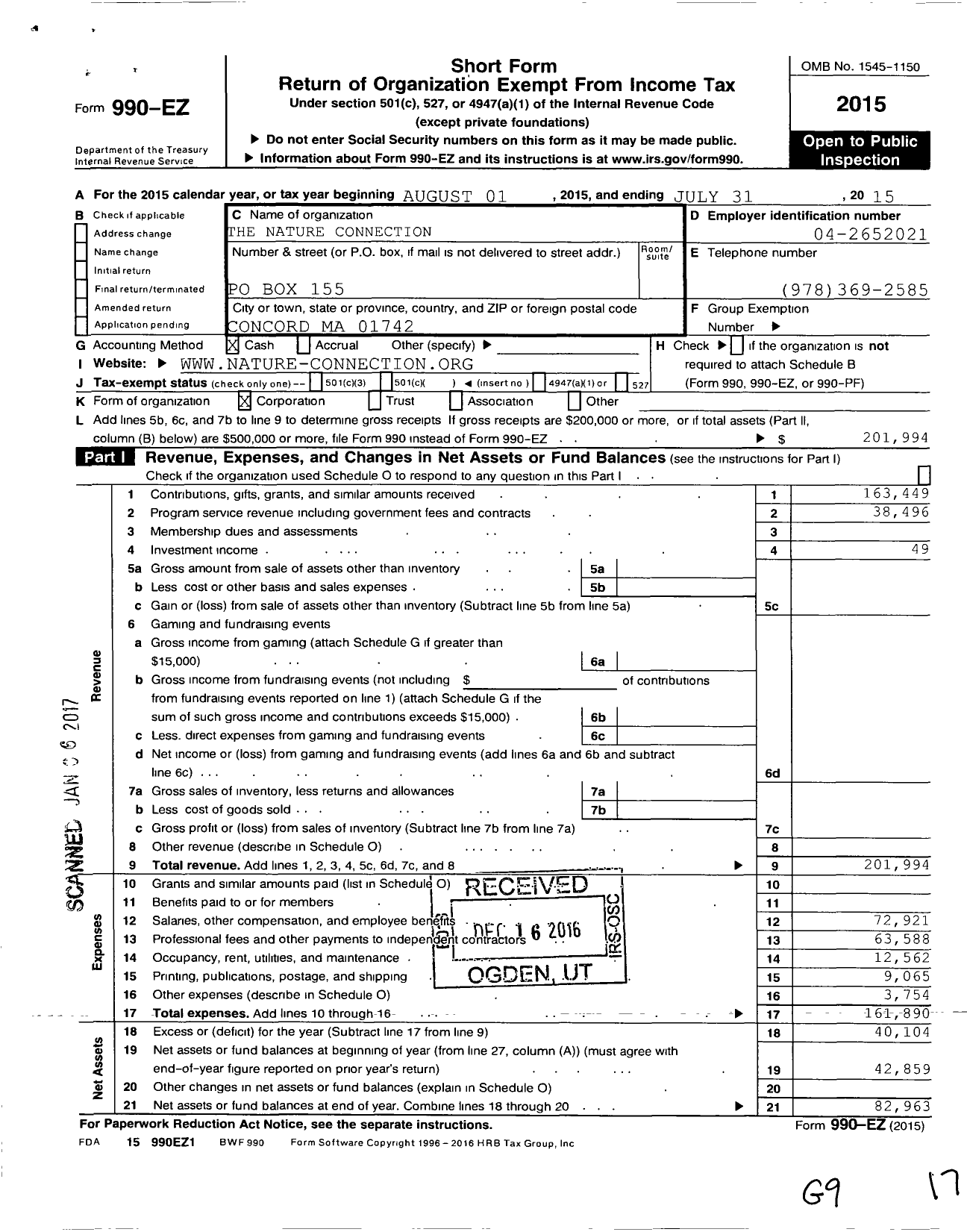 Image of first page of 2014 Form 990EO for The Nature Connection