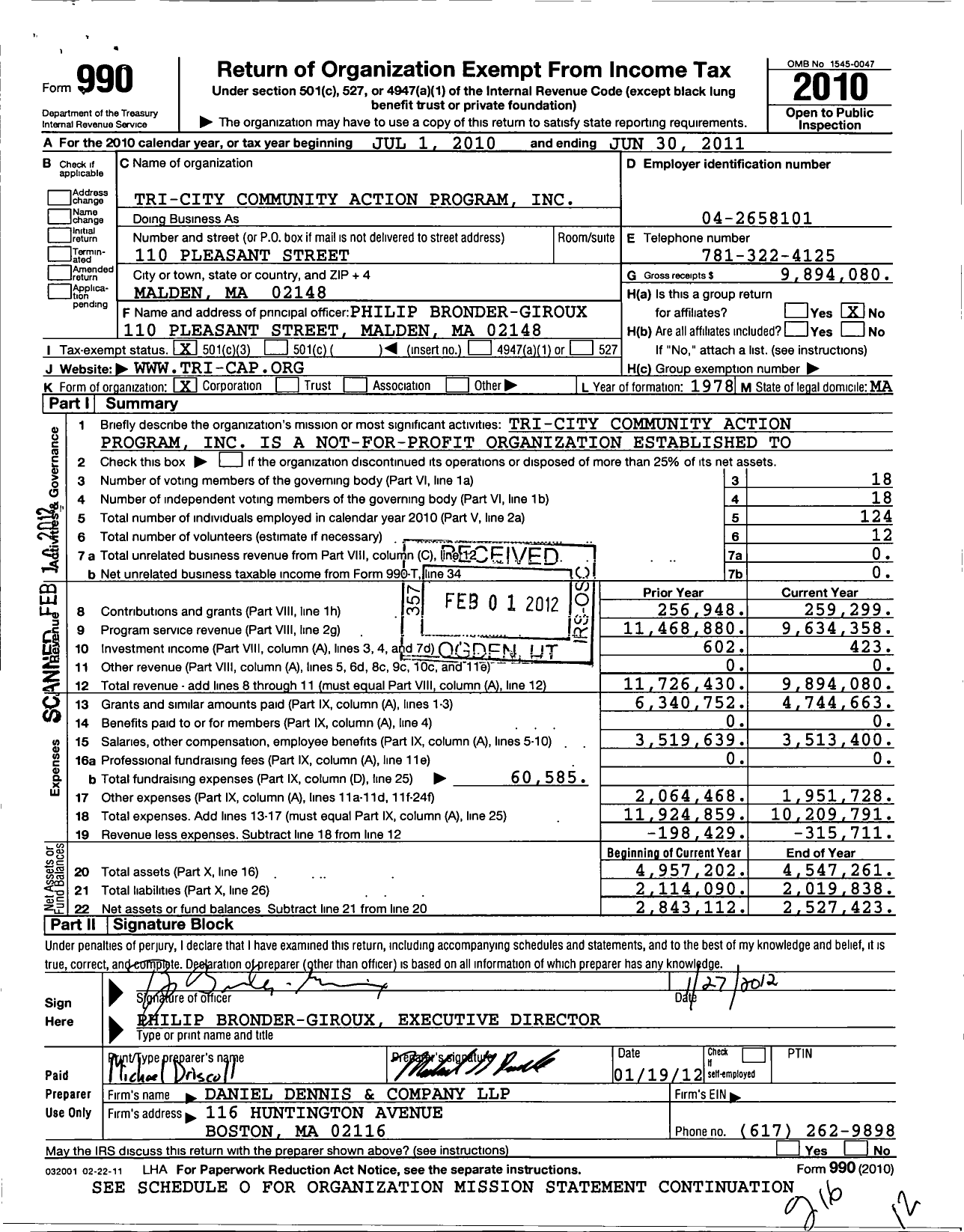 Image of first page of 2010 Form 990 for Tri-City Community Action Program (Tri-CAP)