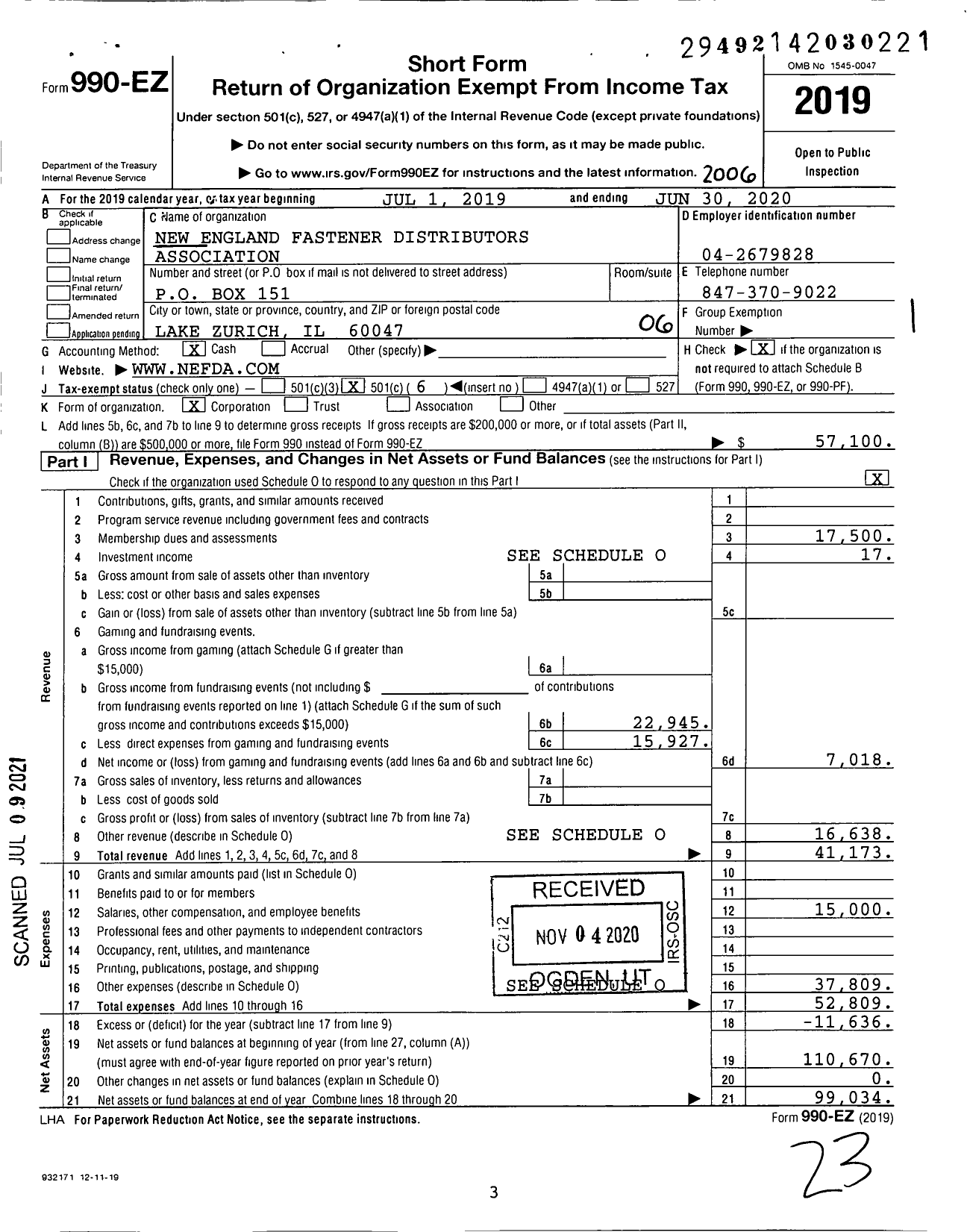 Image of first page of 2019 Form 990EO for New England Fastener Distributors Association