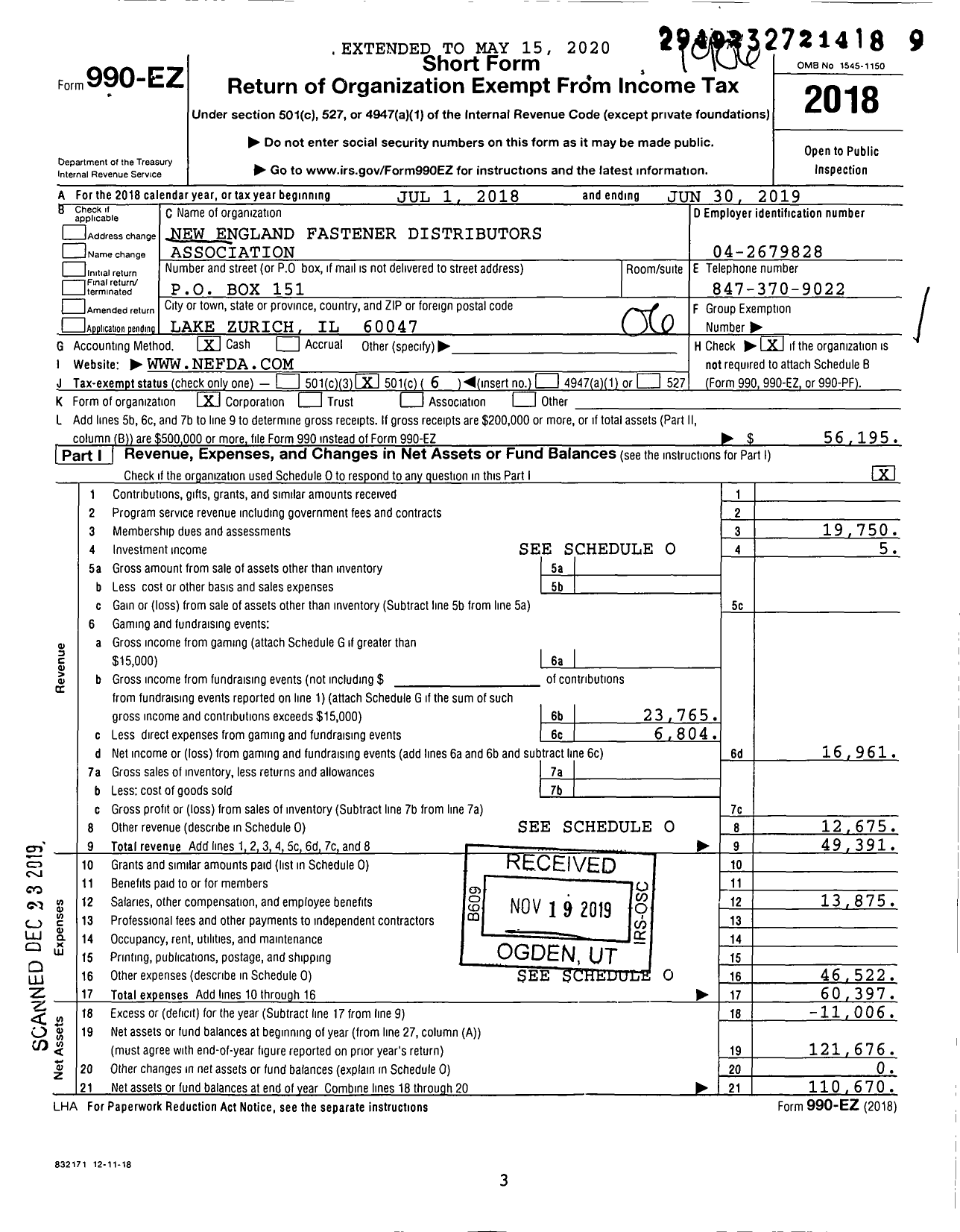 Image of first page of 2018 Form 990EO for New England Fastener Distributors Association