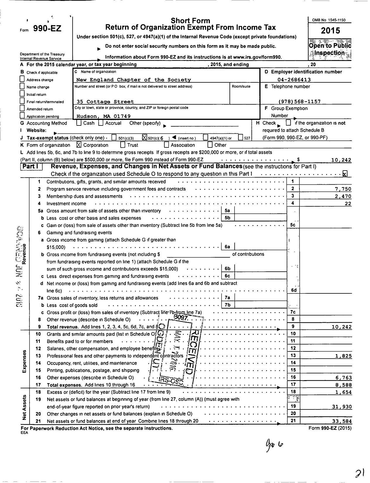 Image of first page of 2015 Form 990EO for New England Chapter of the Society of Explosives Engineers