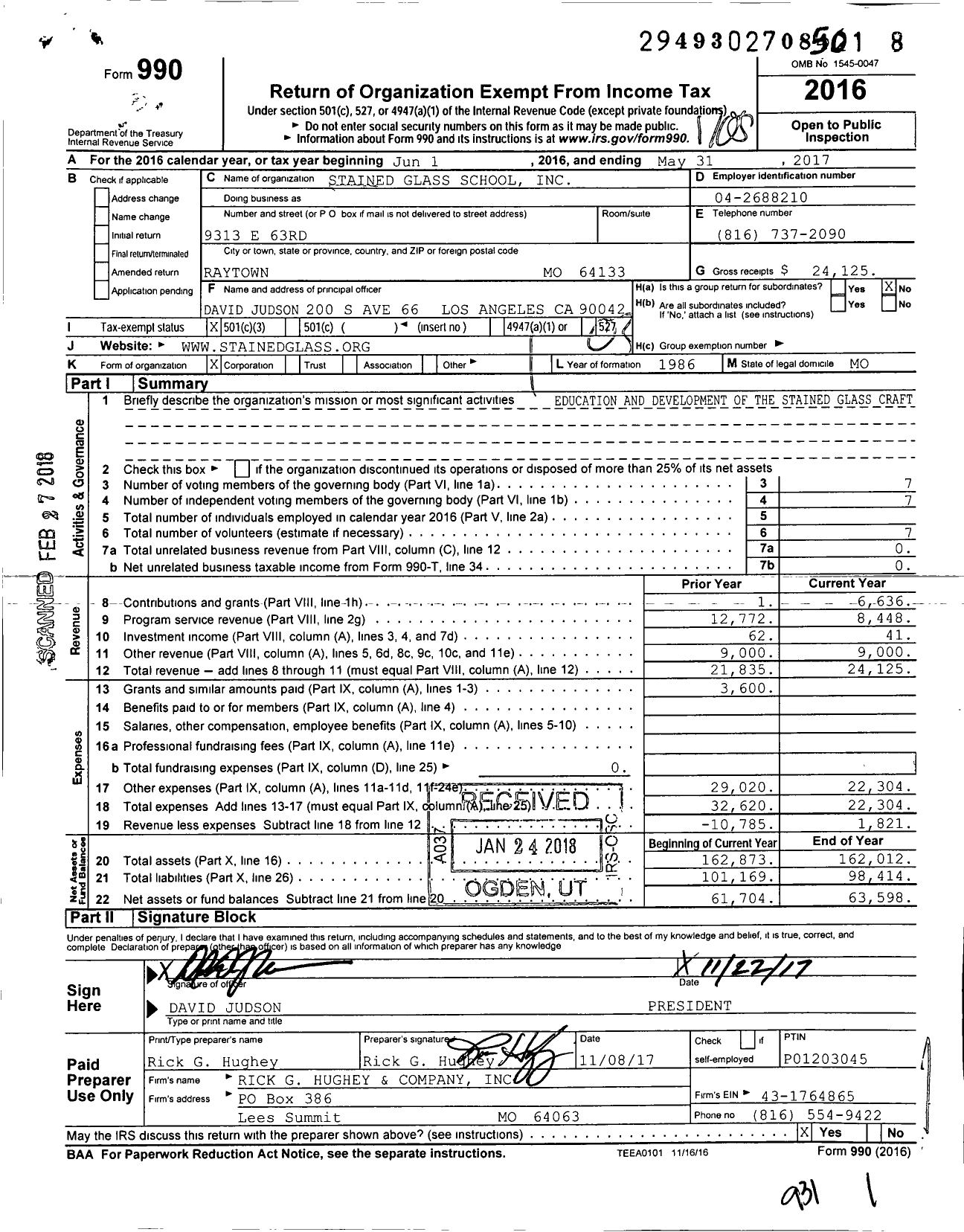 Image of first page of 2016 Form 990 for Stained Glass School