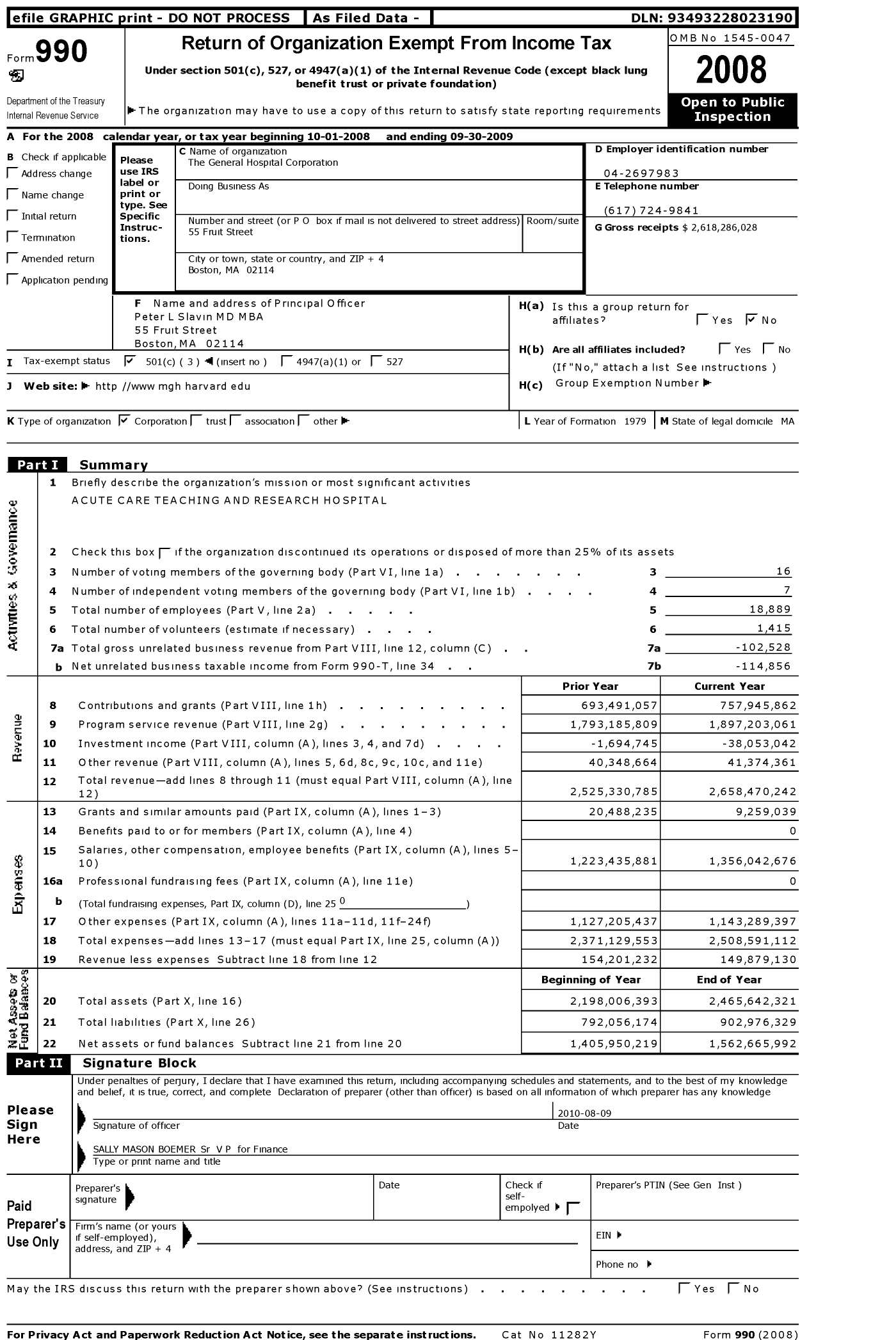 Image of first page of 2008 Form 990 for General Hospital Corporation
