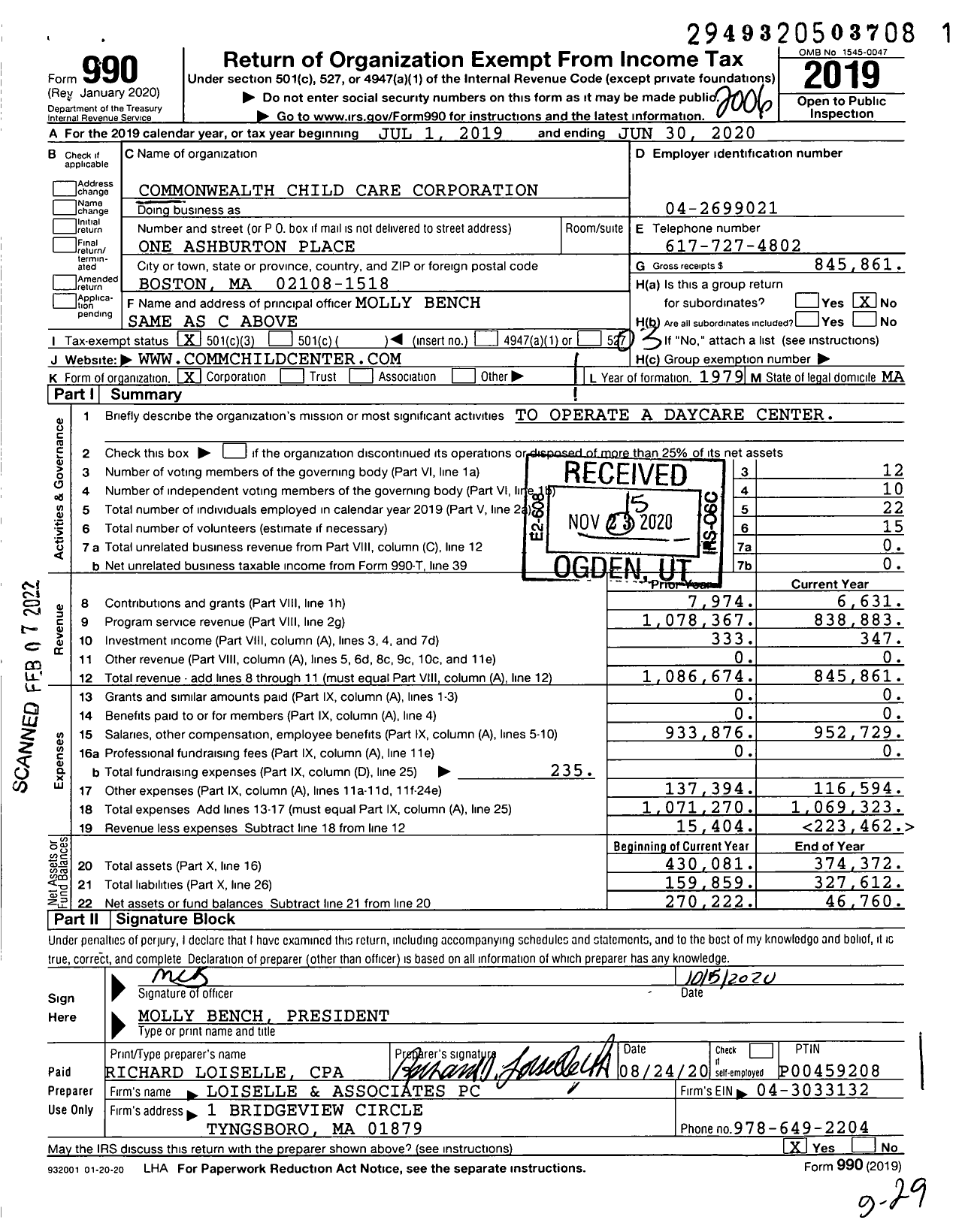 Image of first page of 2019 Form 990 for Commonwealth Child Care Corporation