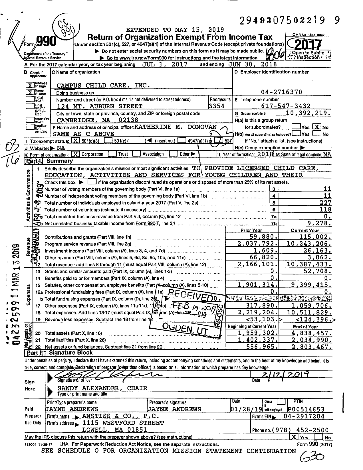 Image of first page of 2017 Form 990 for Campus Child Care