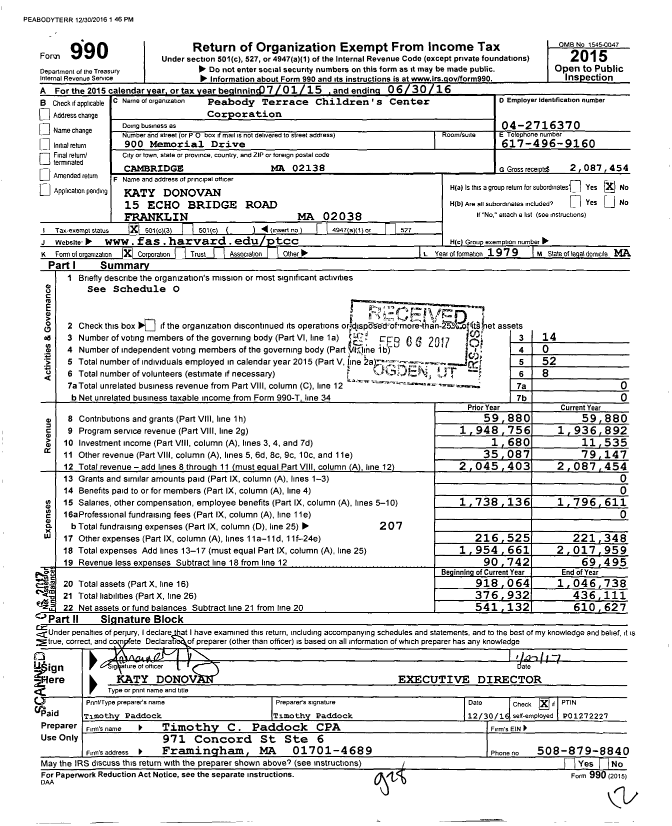 Image of first page of 2015 Form 990 for Campus Child Care