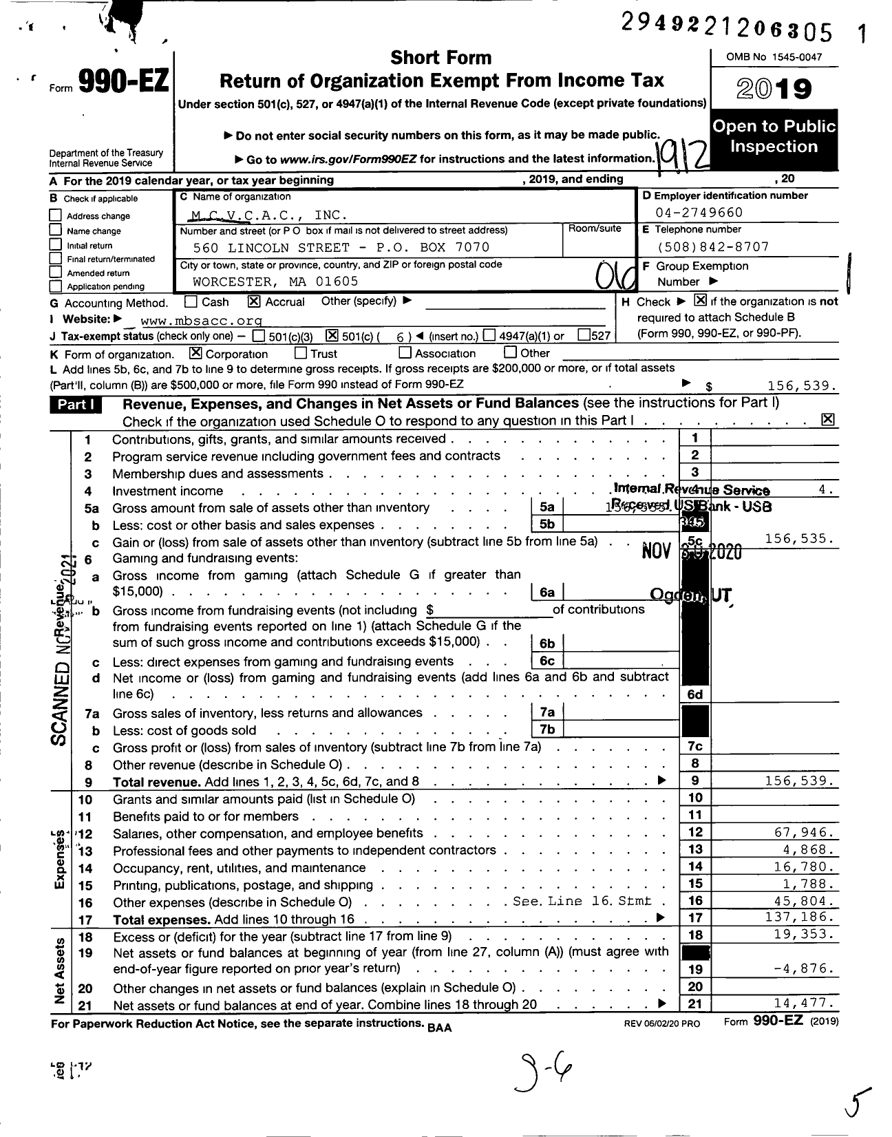 Image of first page of 2019 Form 990EO for Mcvcac