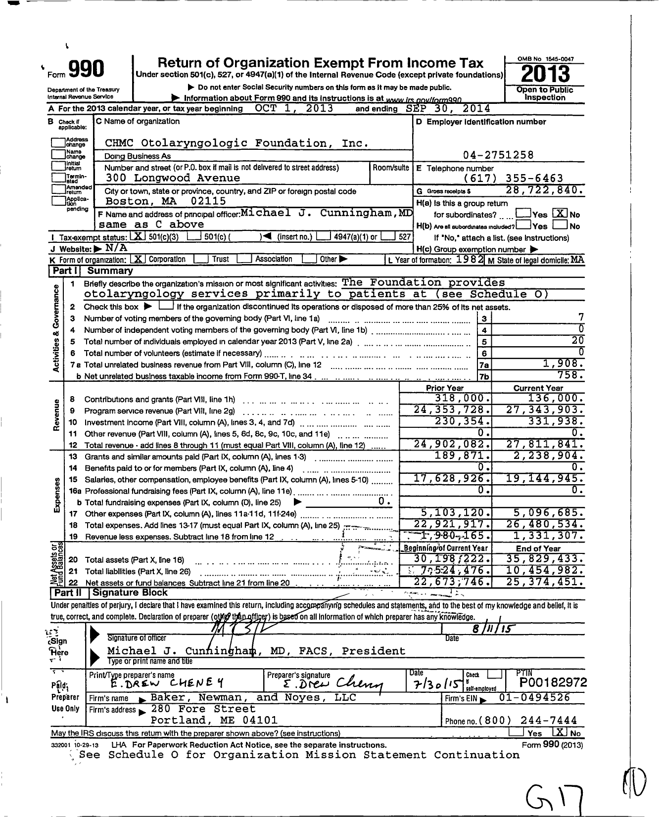 Image of first page of 2013 Form 990 for CHMC Otolaryngologic Foundation