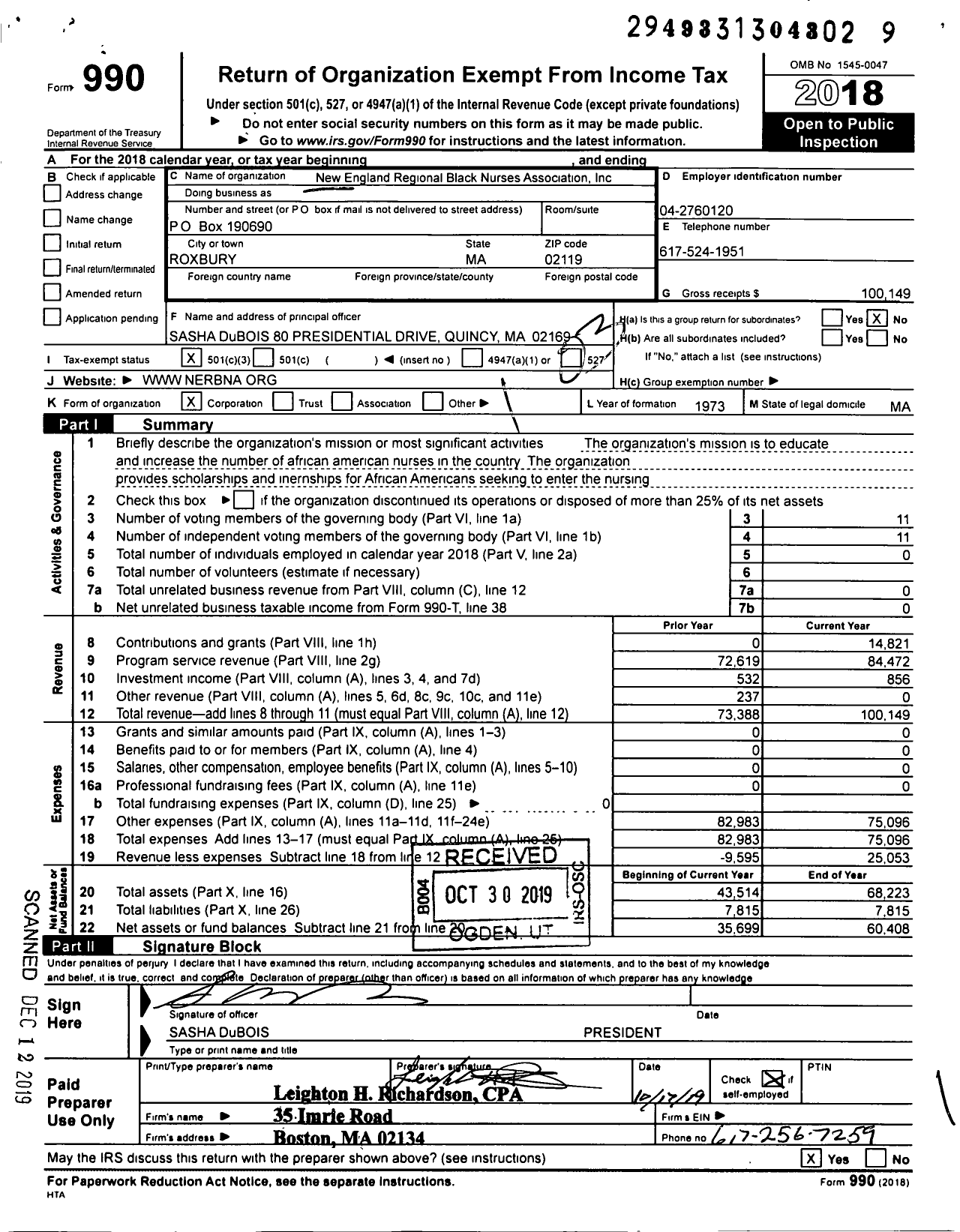 Image of first page of 2018 Form 990 for New England Regional Black Nurses Association