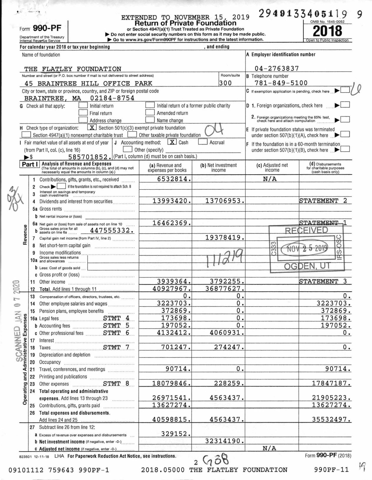 Image of first page of 2018 Form 990PF for Flatley Foundation