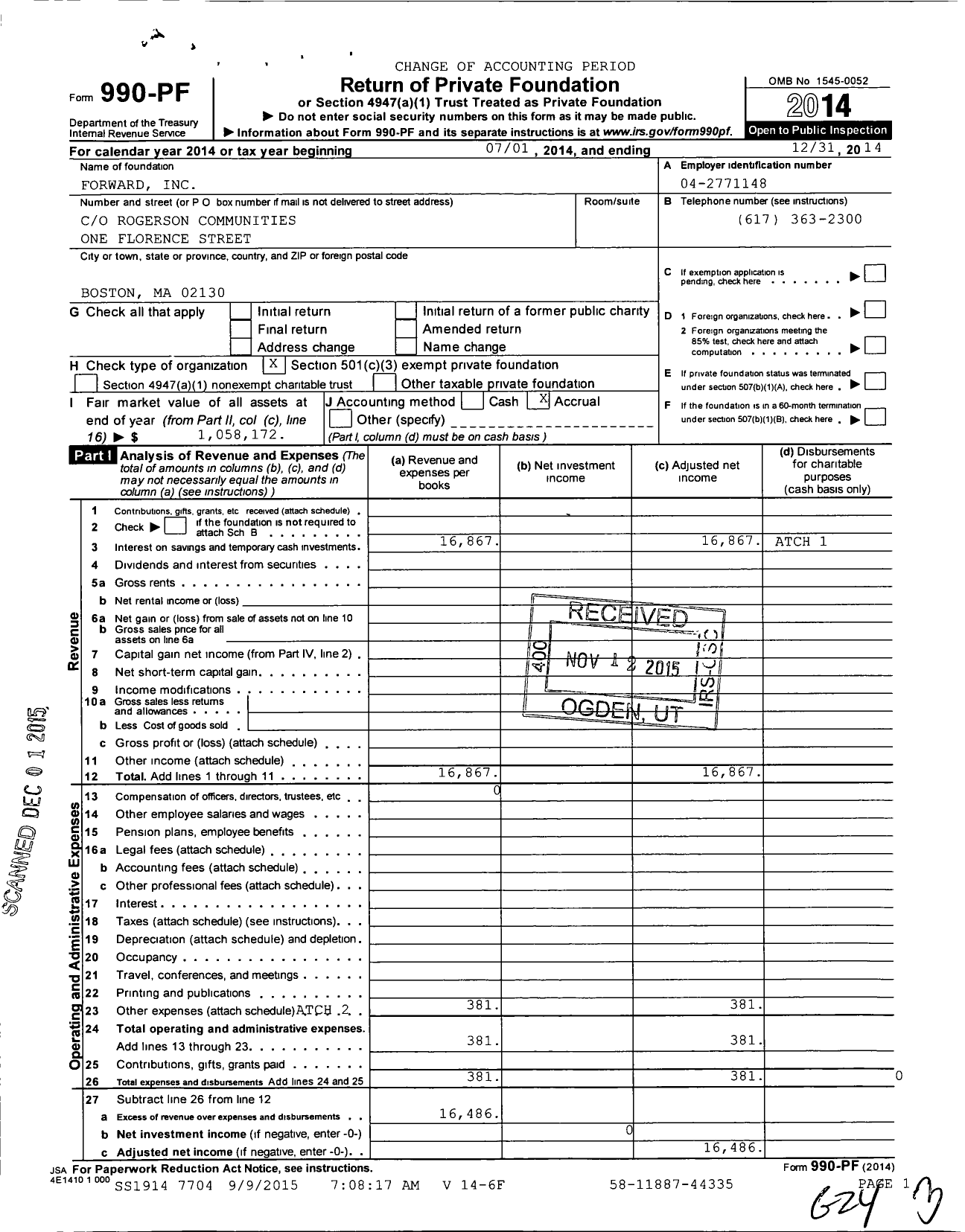Image of first page of 2014 Form 990PF for Forward