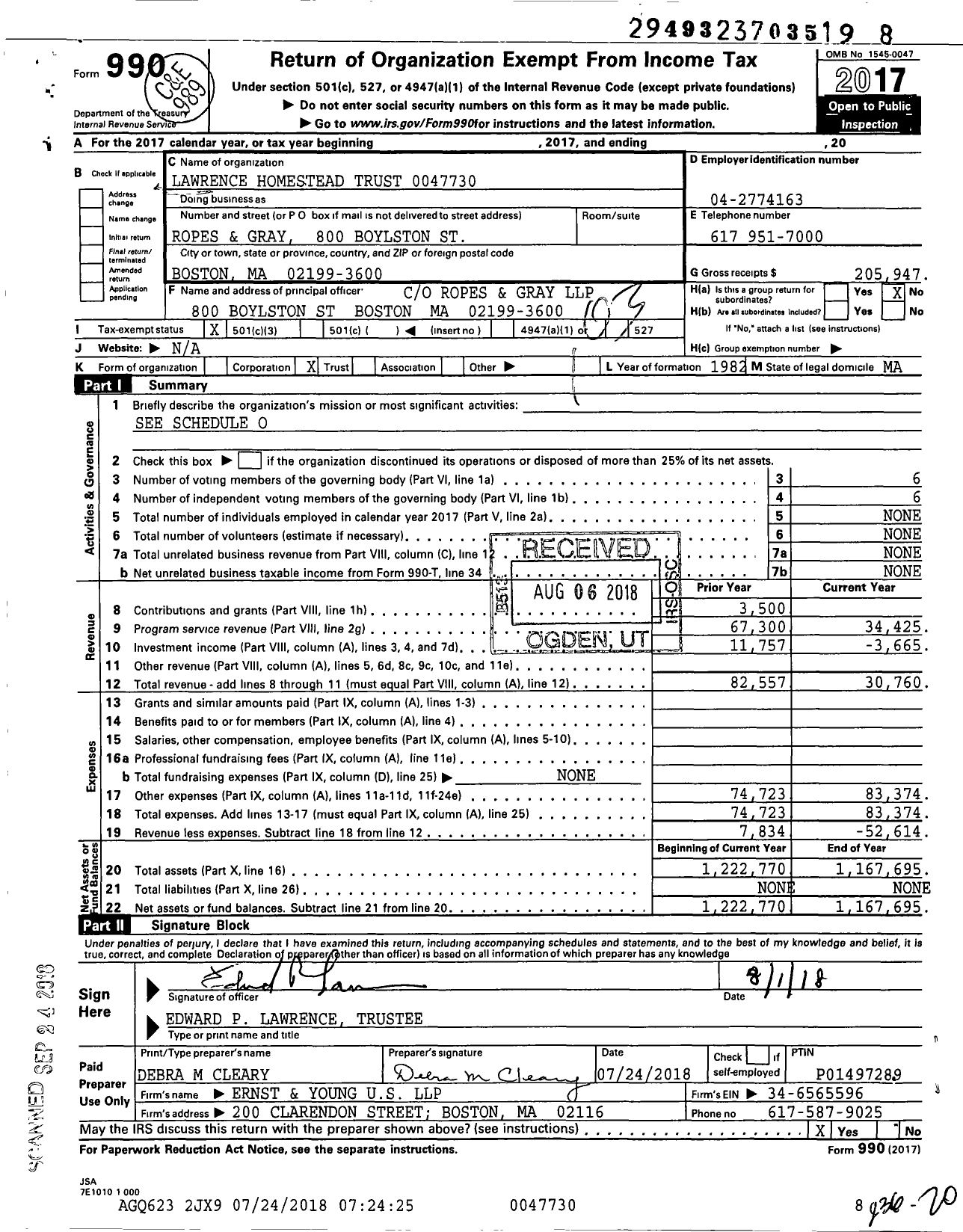 Image of first page of 2017 Form 990 for Lawrence Homestead Trust 0047730