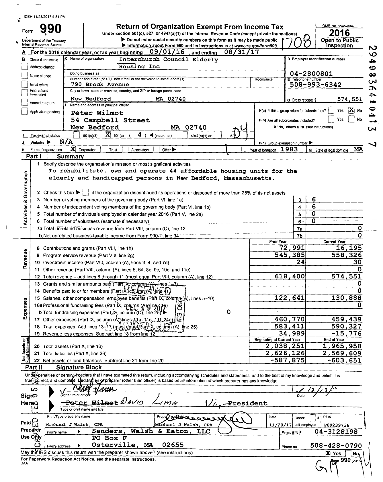 Image of first page of 2016 Form 990O for Interchurch Council Elderly Housing