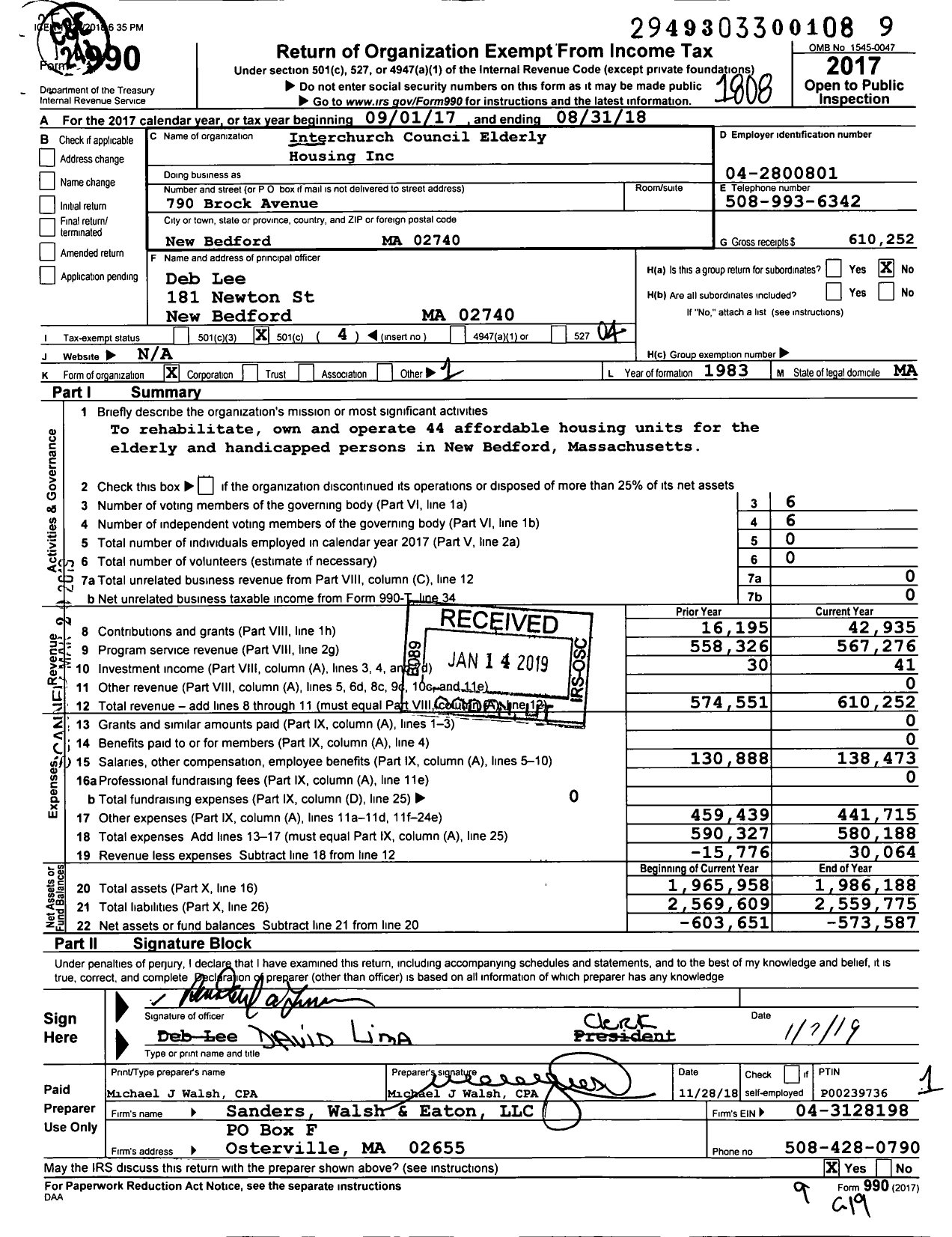 Image of first page of 2017 Form 990O for Interchurch Council Elderly Housing