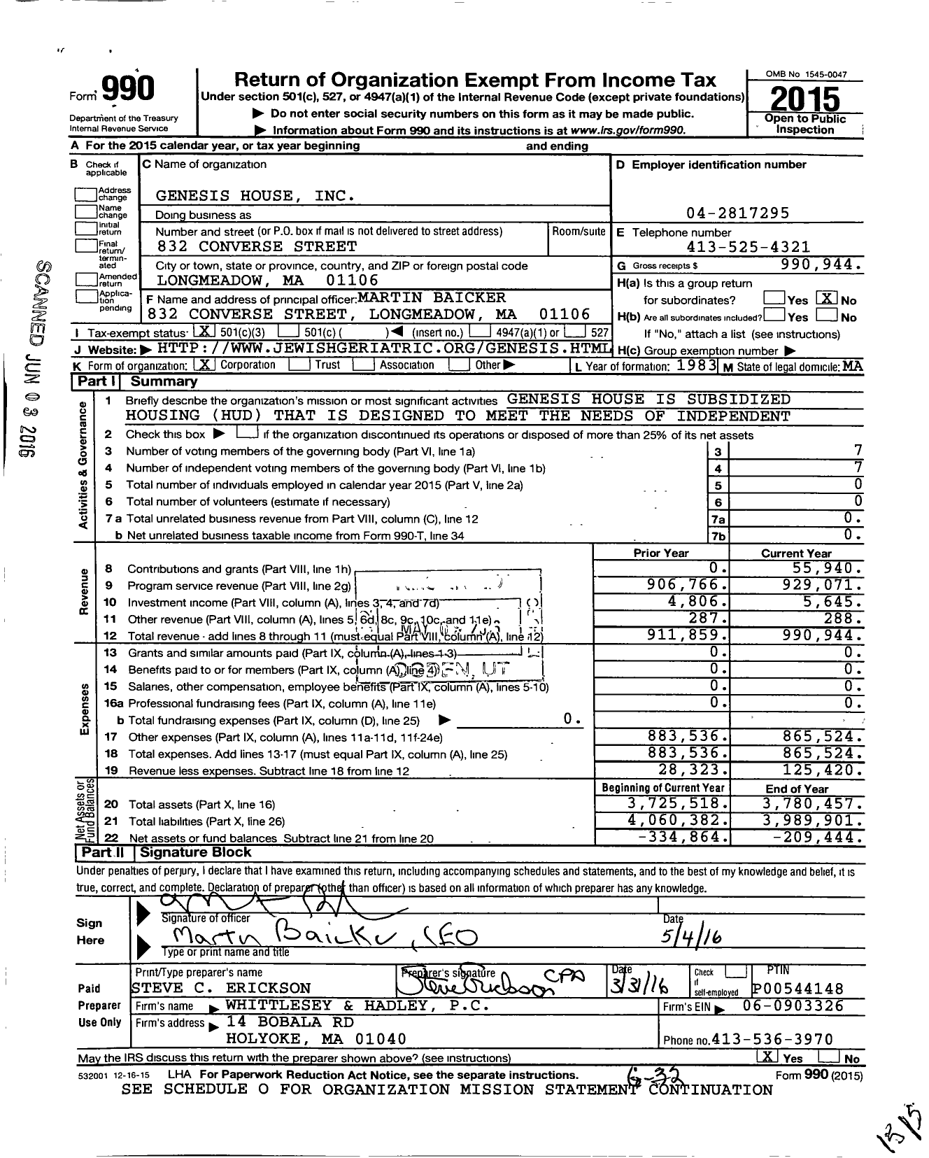 Image of first page of 2015 Form 990 for Genesis House