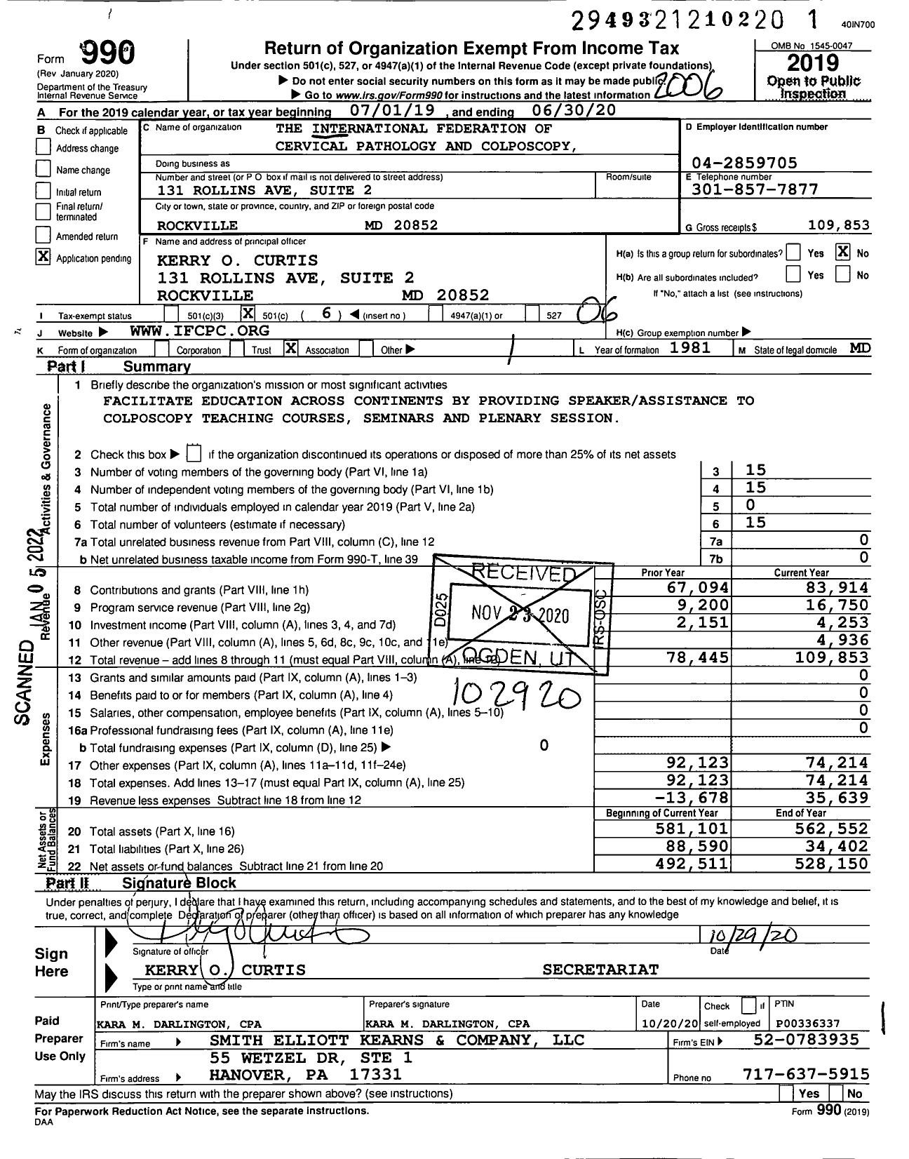 Image of first page of 2019 Form 990O for The International Federation of Cervical Pathology and Colposcopy