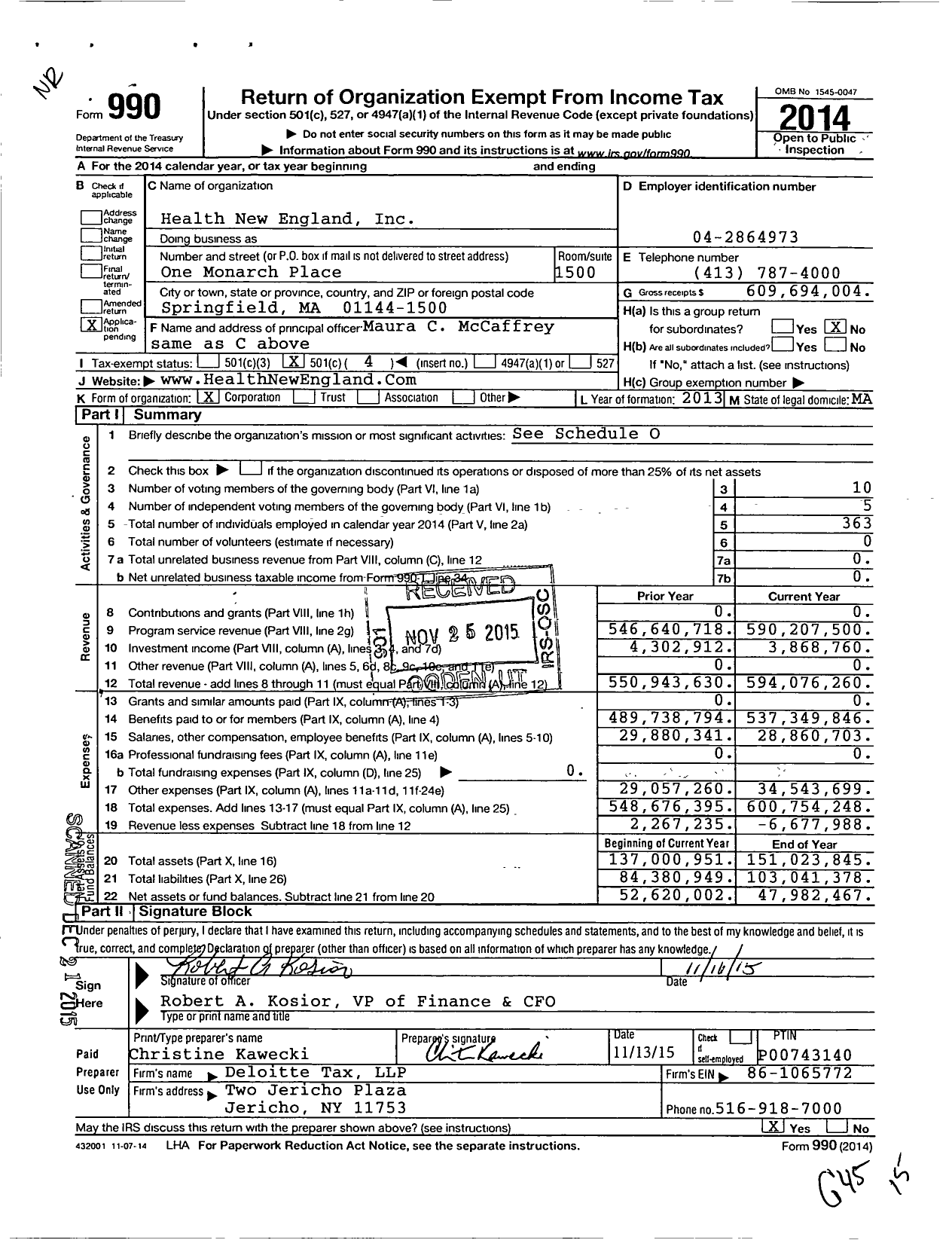 Image of first page of 2014 Form 990O for Health New England