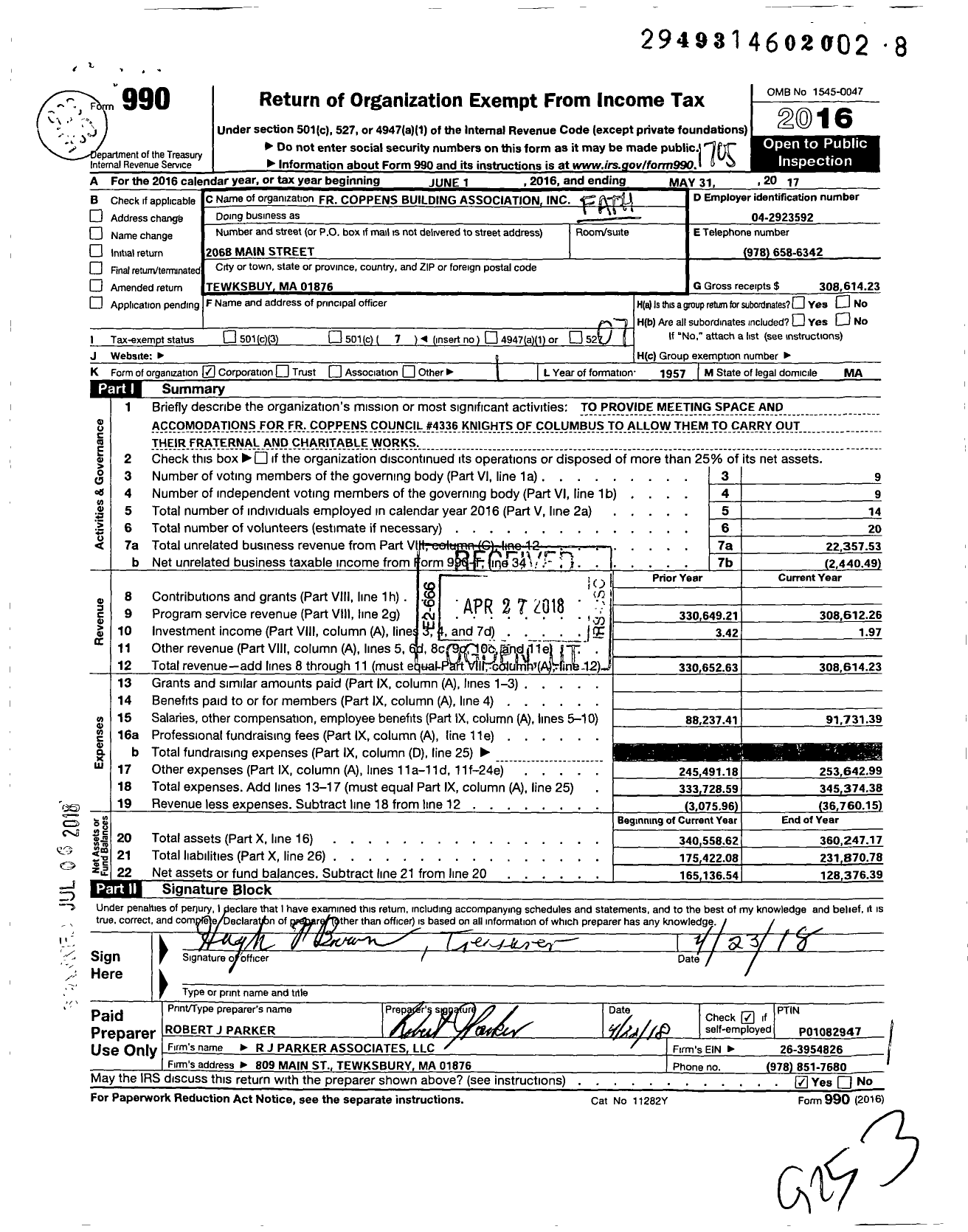 Image of first page of 2016 Form 990O for FR Coppens Building Association