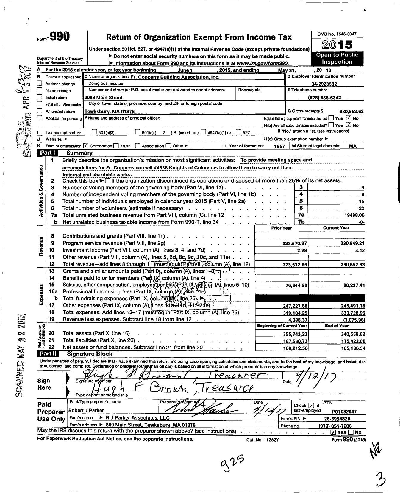 Image of first page of 2015 Form 990O for FR Coppens Building Association