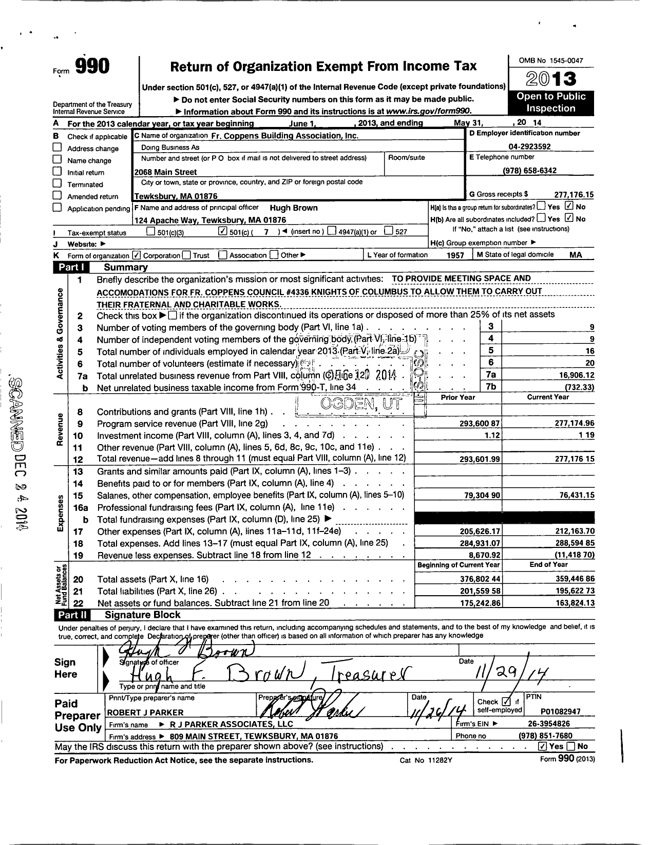 Image of first page of 2013 Form 990O for FR Coppens Building Association