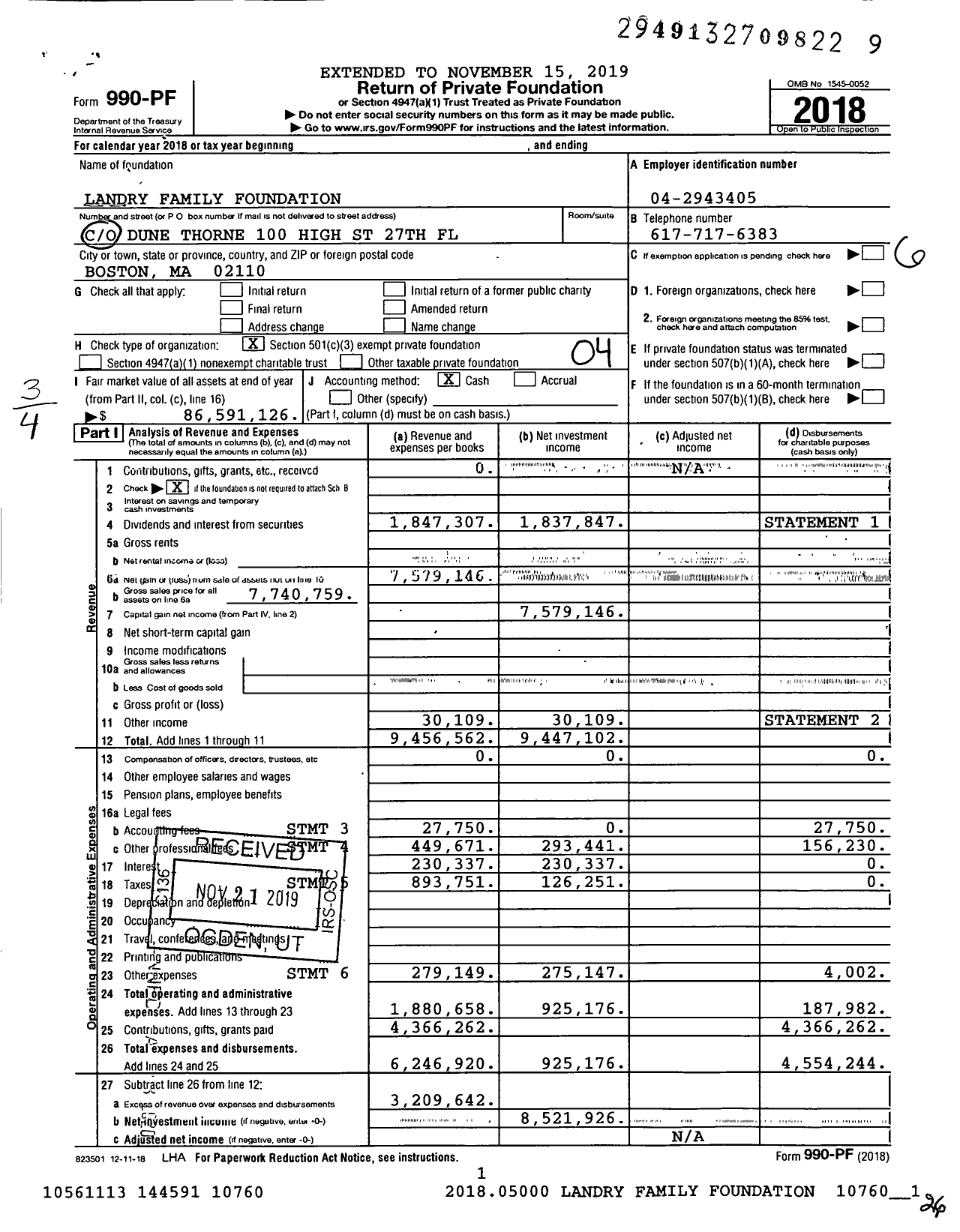 Image of first page of 2018 Form 990PF for Landry Family Foundation